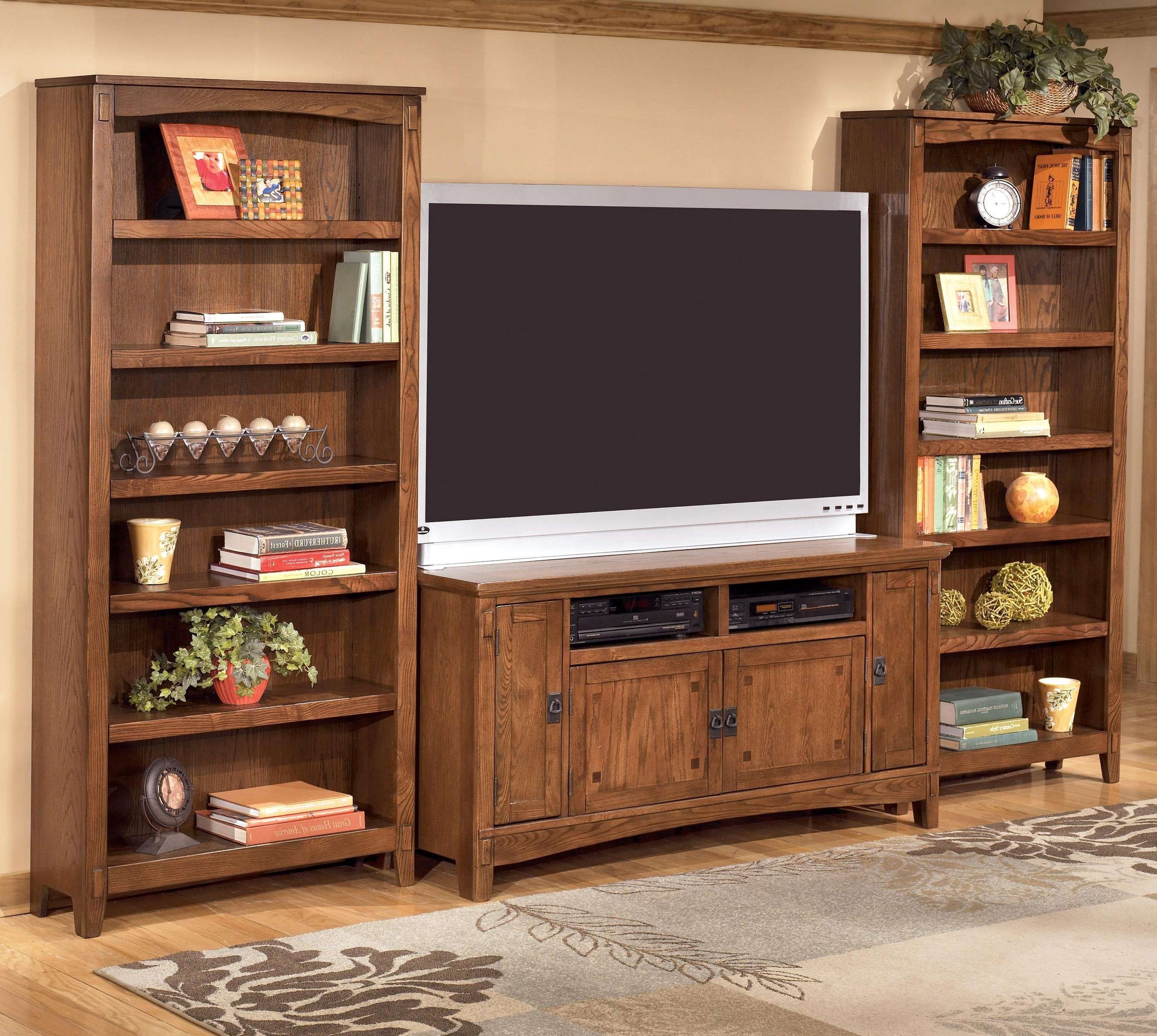 60 Inch Tv Stand & 2 Large Bookcasesashley Furniture | Wolf In Tv Stands With Bookcases (Gallery 1 of 15)