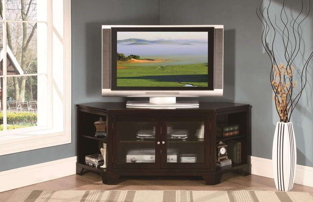 Black Wooden Corner Tv Stand With Glass Doors And Racks Wood Media Within Cheap Corner Tv Stands For Flat Screen (View 10 of 20)