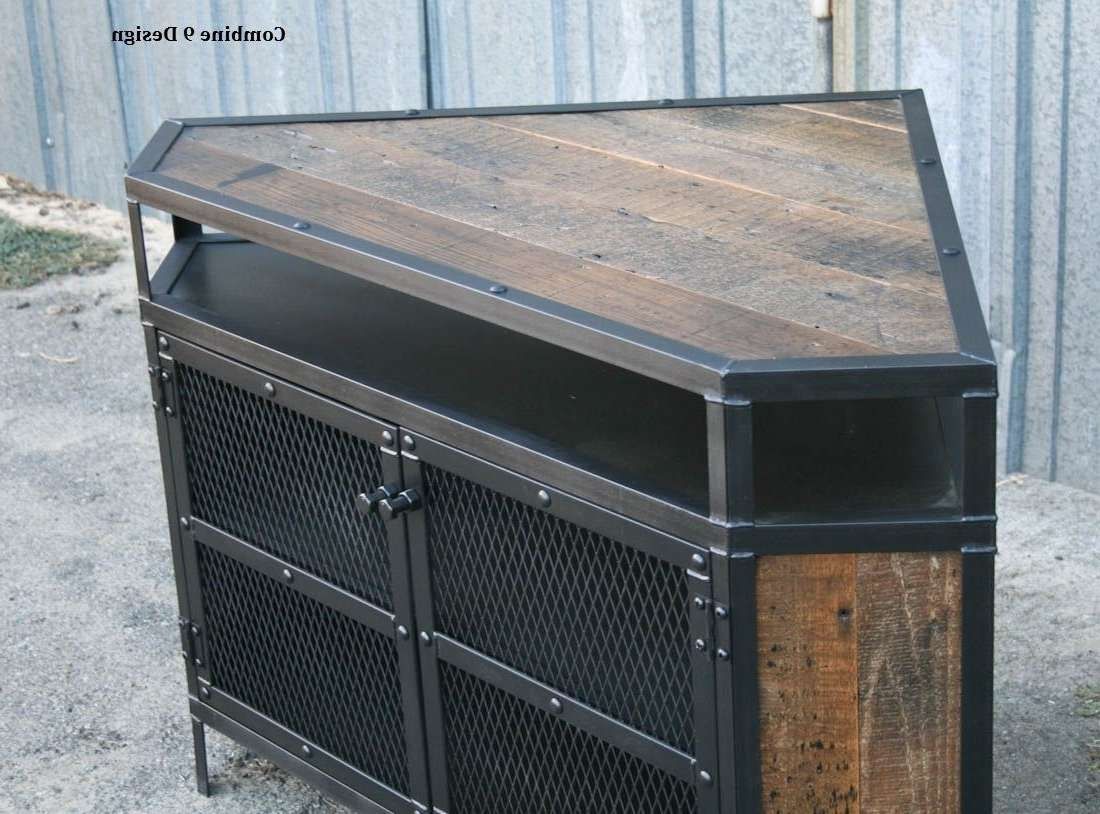 Buy A Custom Vintage Industrial Tv Stand – Corner Unit Media Regarding Industrial Corner Tv Stands (View 1 of 15)