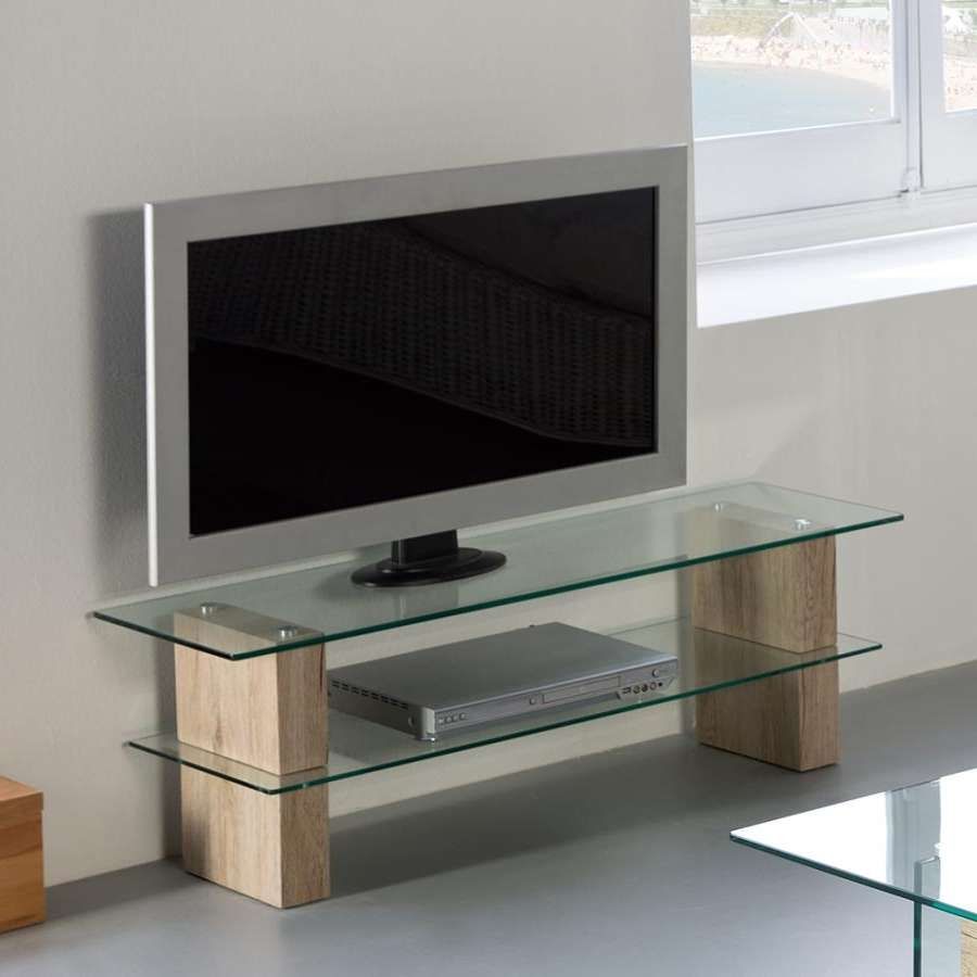 Contemporary Modern Glass Nadine Tv Stand With Oak Effect Legs Regarding Modern Glass Tv Stands (View 5 of 15)