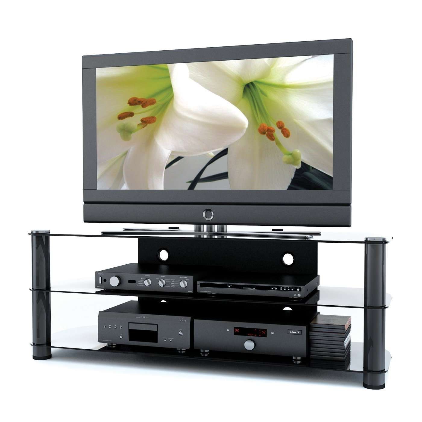 Corliving Ny 9584 New York Metal And Glass Tv Stand | Lowe's Canada Pertaining To Modern Glass Tv Stands (Gallery 13 of 15)
