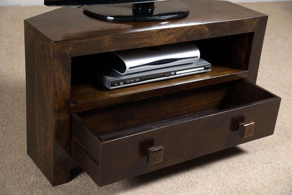 Dakota Dark Mango Small Corner Tv Stand | Casa Bella Furniture Uk With Dark Wood Tv Cabinets (View 1 of 20)