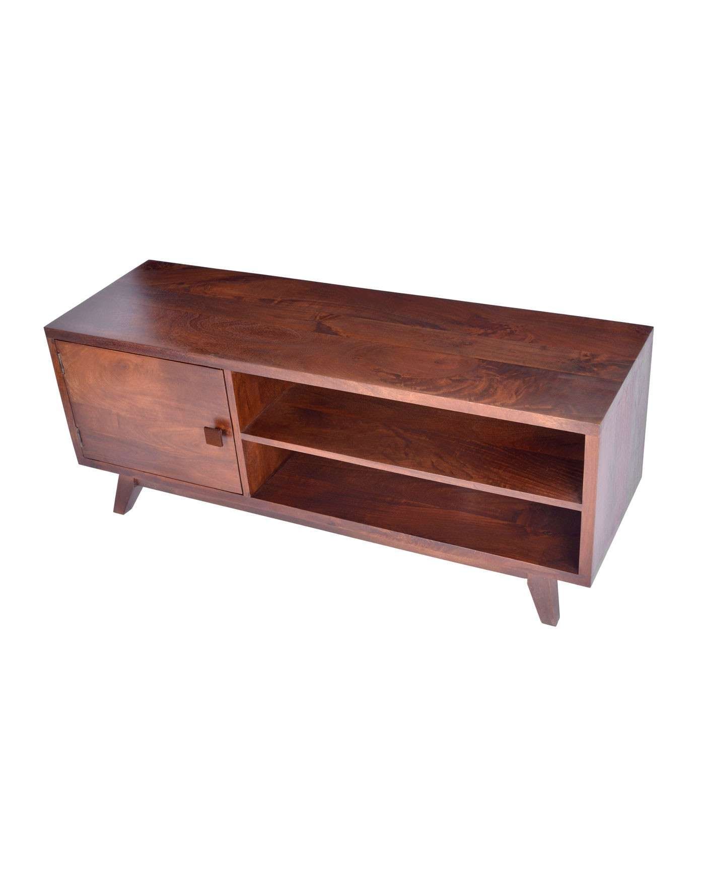 Dark Wood Tv Stand With Shelf Retro Design 100% Solid Wood In Hard Wood Tv Stands (View 11 of 15)