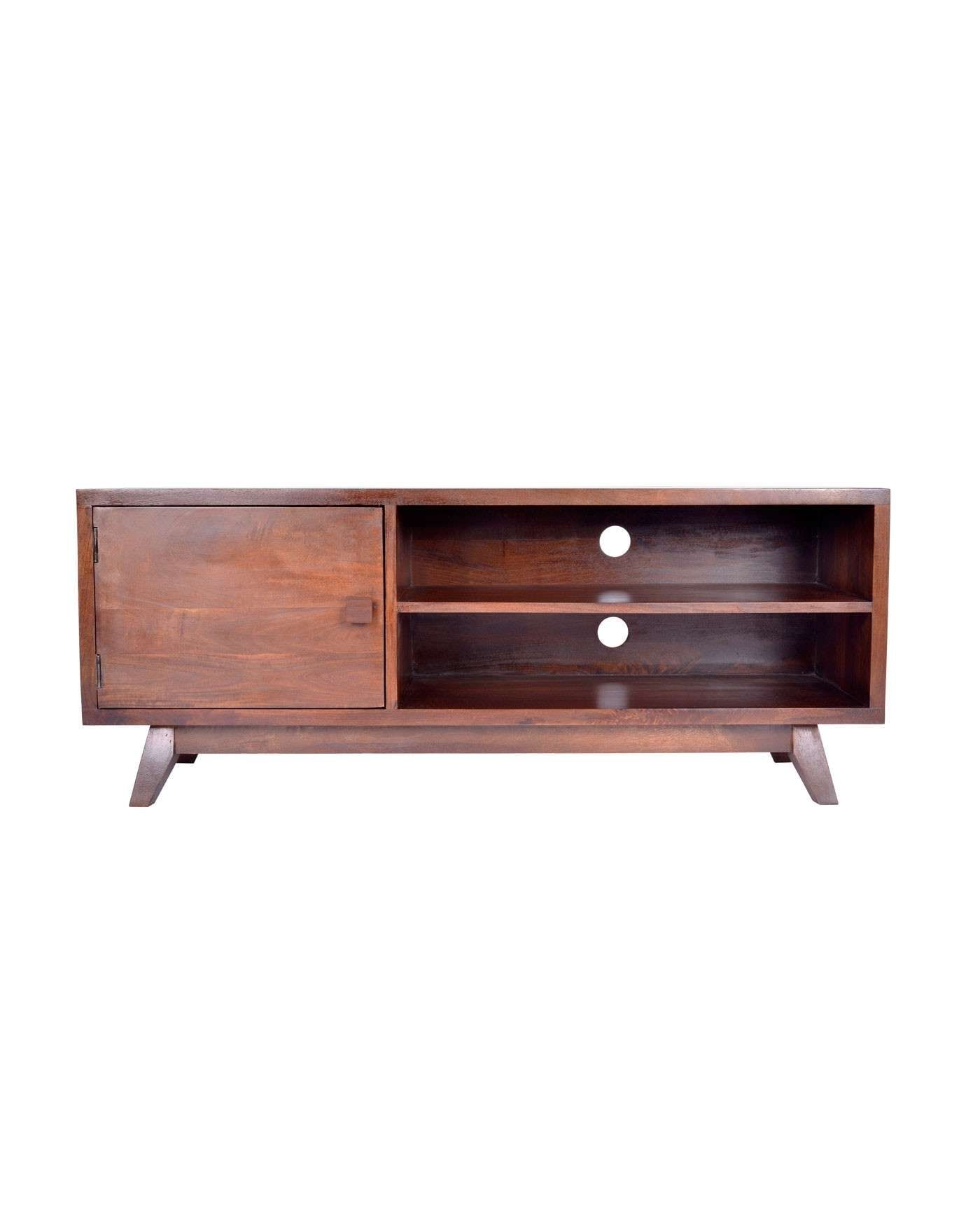 Dark Wood Tv Stand With Shelf Retro Design 100% Solid Wood With Dark Wood Tv Stands (View 6 of 15)