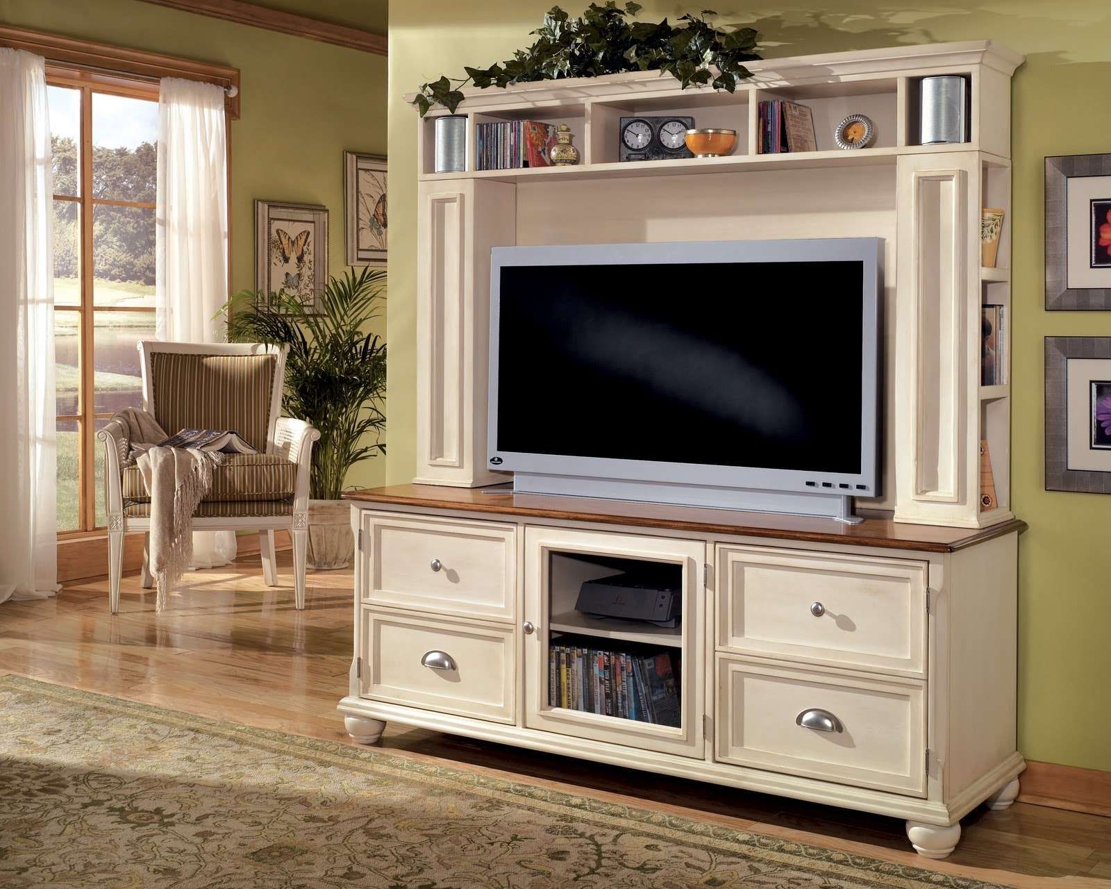 Furniture. White Wood French Country Style Big Screen Tv Stand Pertaining To Country Style Tv Cabinets (Gallery 3 of 20)