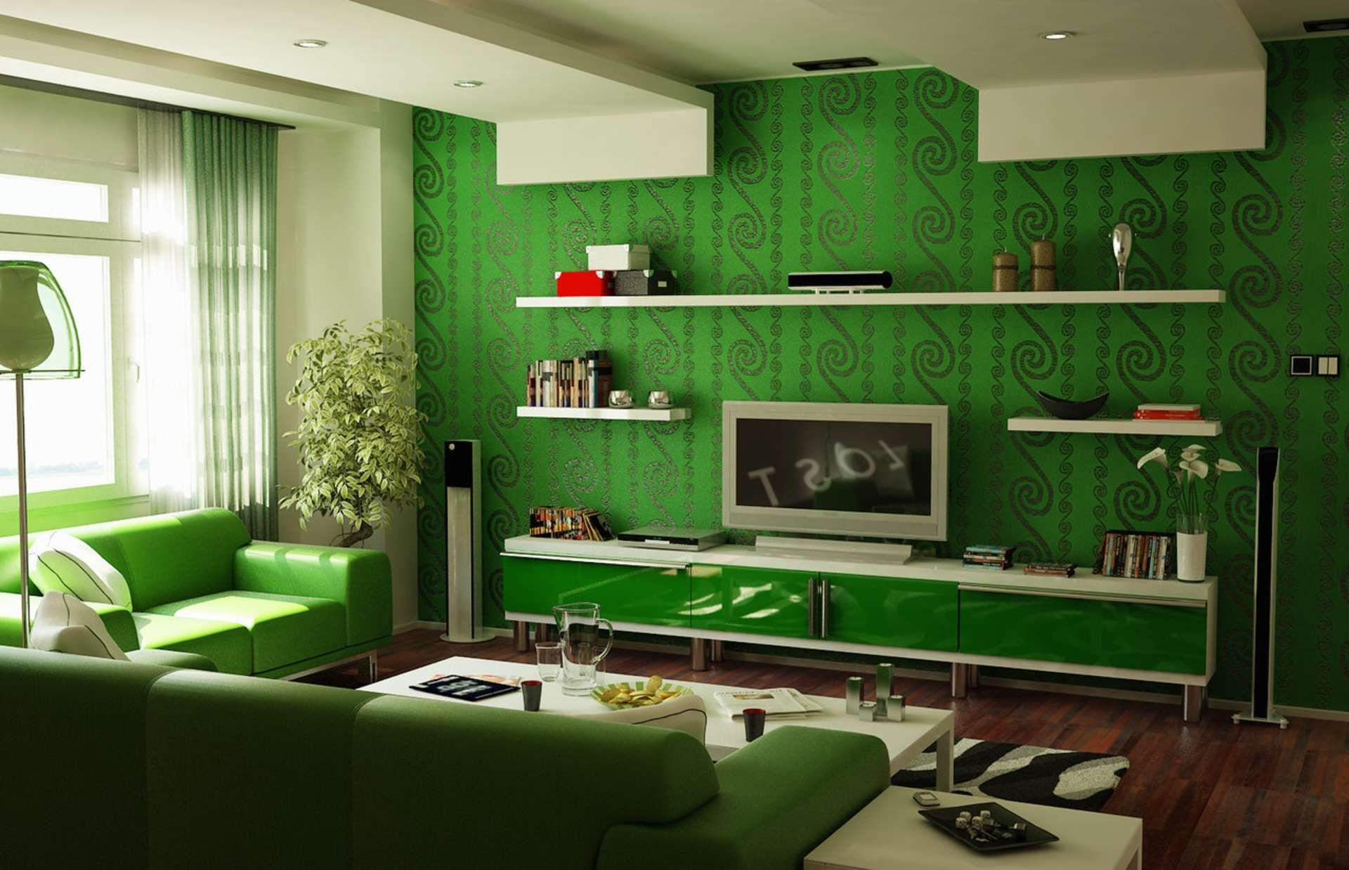 Interior Design: Inspiring Floating Shelves Crafts Storage Over Tv In Green Tv Stands (View 7 of 15)
