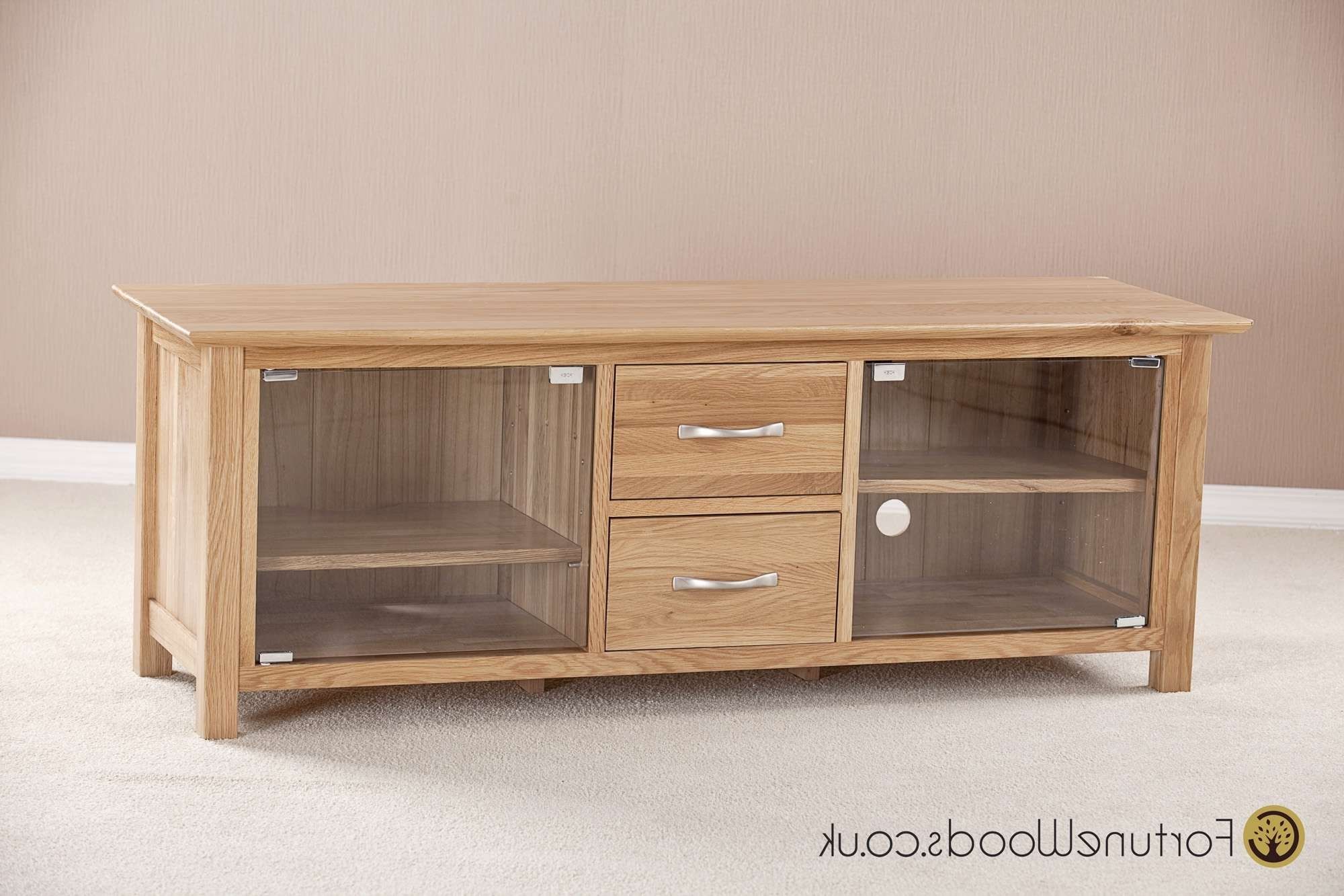 Large Oak Tv Unit With Glass Doors Pertaining To Oak Tv Cabinets With Doors (View 1 of 20)