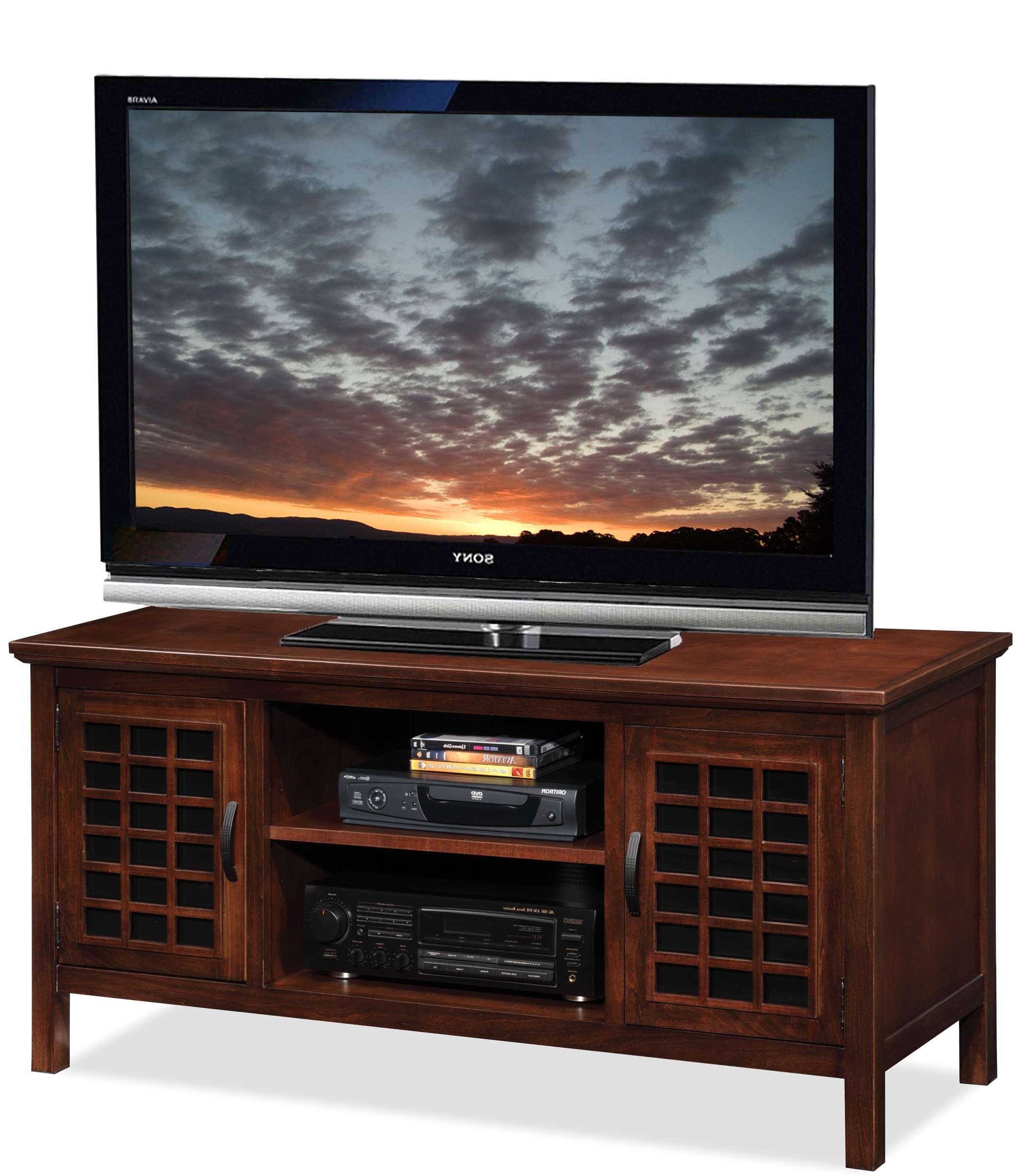 Leick Chocolate Cherry Grid Black Glass 50in Tv Stand 81170 Pertaining To Cherry Tv Stands (View 1 of 15)