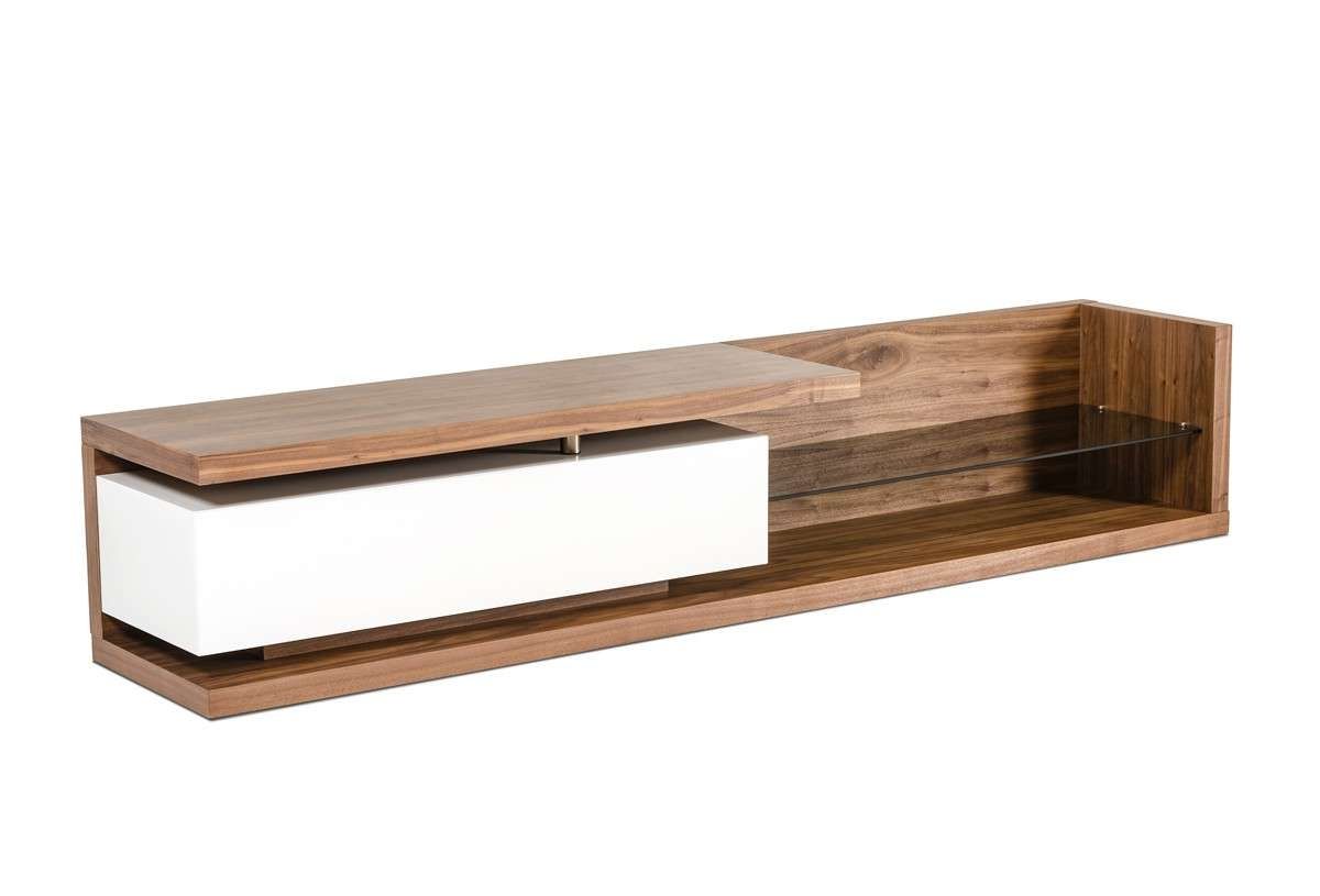 Low Profile Walnut Tv Media Stand With Glass Shelf Philadelphia Intended For Modern Low Profile Tv Stands (View 1 of 15)