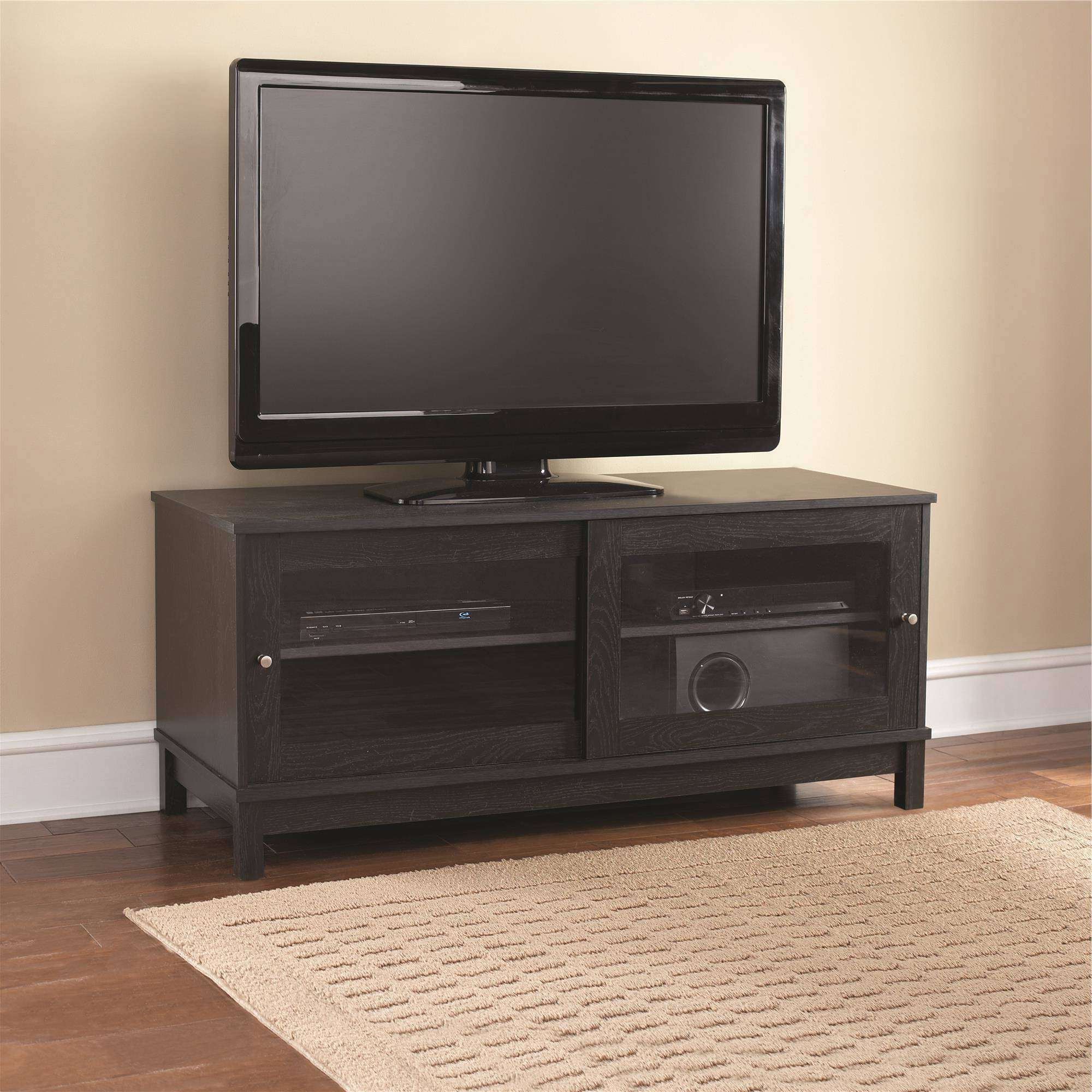 Mainstays 55" Tv Stand With Sliding Glass Doors, Black Ebony Ash With Regard To Tv Stands For 55 Inch Tv (View 1 of 15)