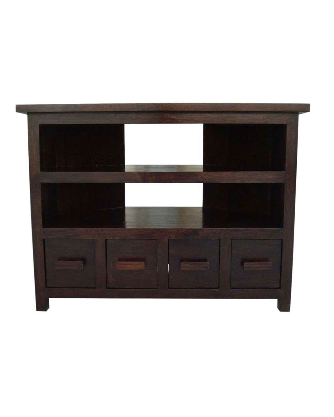Mangat Tall Corner Tv Unit – Homescapes In Dark Wood Tv Stands (View 1 of 20)
