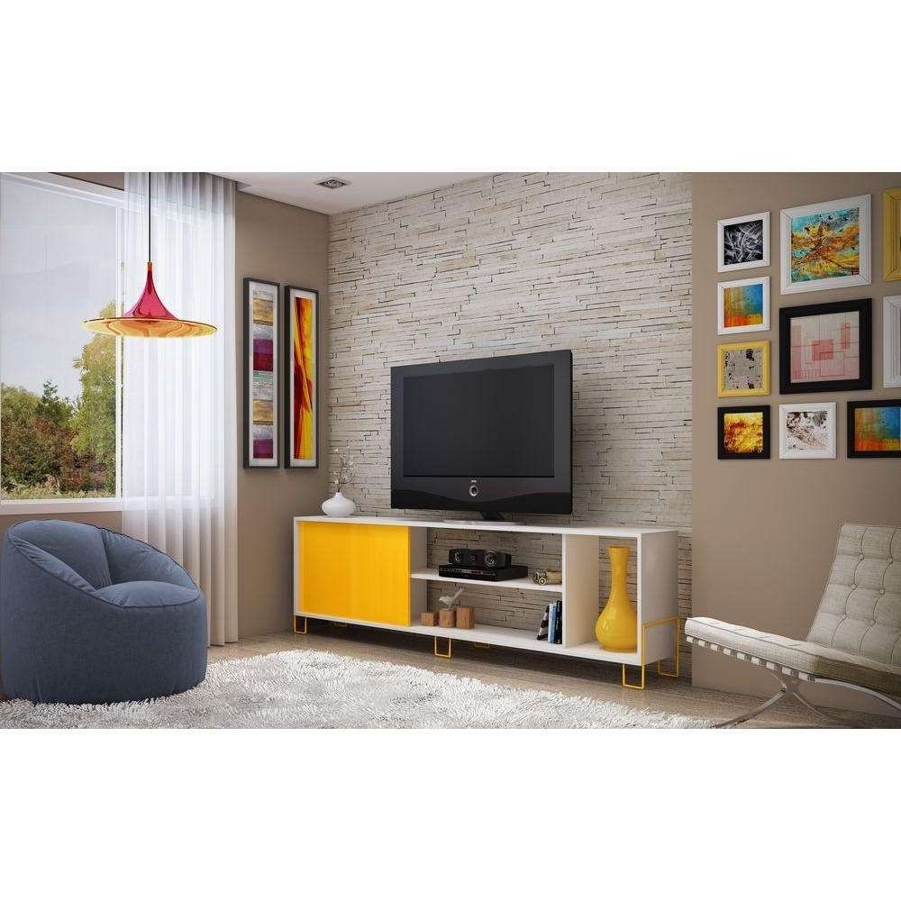 Manhattan Comfort Nacka 1.0 White And Yellow Storage Entertainment Inside Yellow Tv Stands (Gallery 11 of 15)