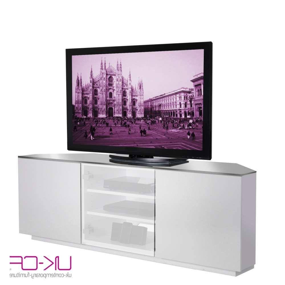 Milan White Gloss Corner T.v Stand With White Glass | Allans With Regard To Gloss Tv Stands (Gallery 12 of 15)