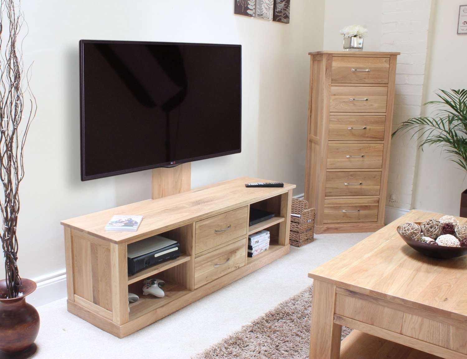 Mobel Oak Mounted Widescreen Television Cabinet – Azura Home Style Regarding Light Oak Tv Cabinets (View 9 of 20)
