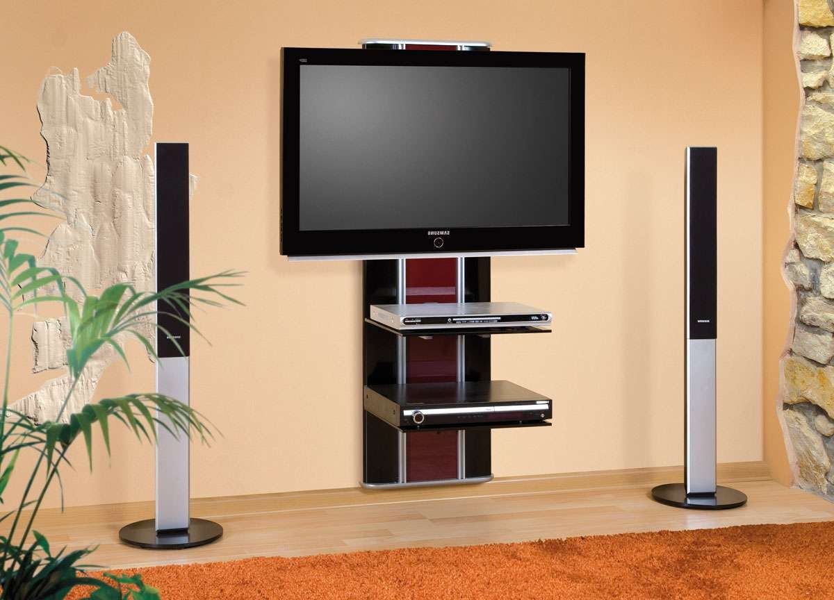 Modern Red And Silve Metal Wall Mounted Tv Stand With Shelves Of Intended For Wall Mounted Tv Stands With Shelves (View 12 of 15)