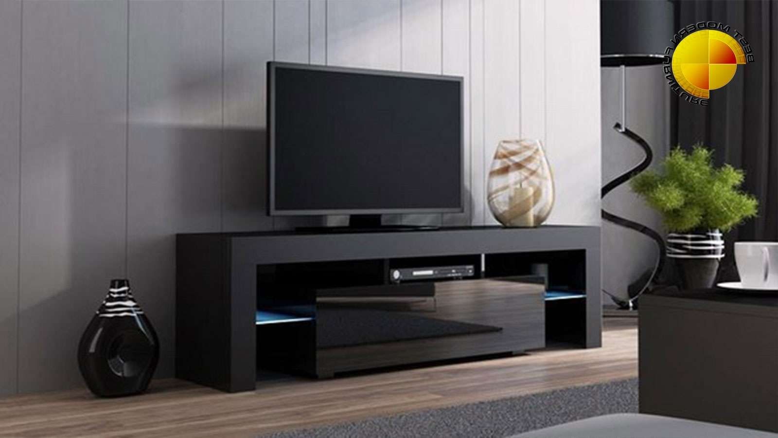 Modern Tv Stand 160cm High Gloss Cabinet Rgb Led Lights Black Unit Intended For Modern Black Tv Stands (View 10 of 20)