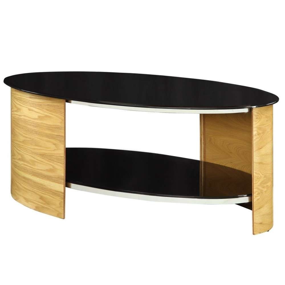 Modern Unusual Oak Wood Coffee Table Oval Glass Shelves Throughout Oval Glass Tv Stands (View 7 of 15)