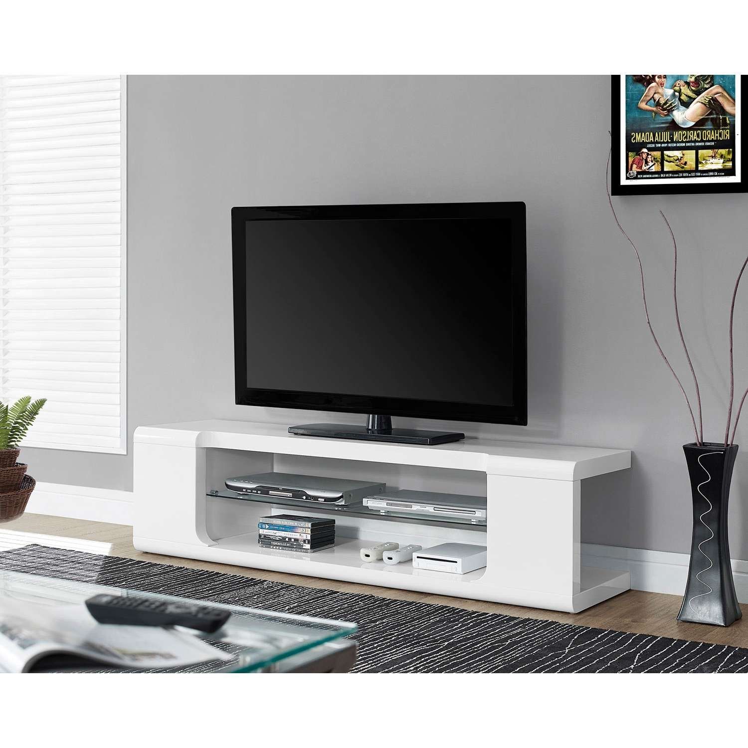Monarch Tv Stand For Tvs Up To 60" (i 3535) – Glossy White : Tv Intended For Modern Glass Tv Stands (View 15 of 15)