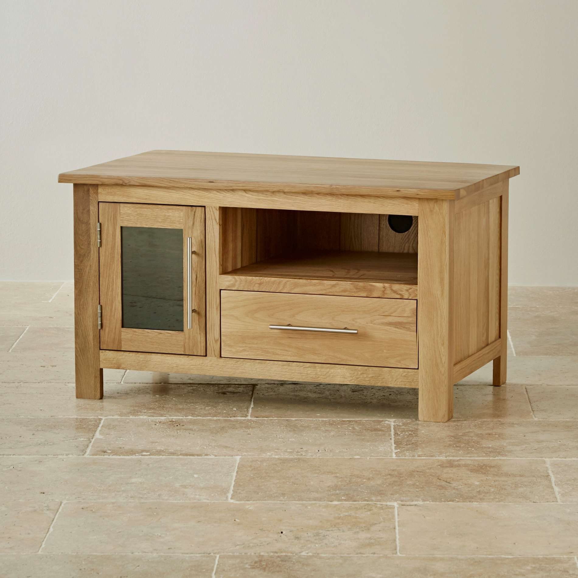 Rivermead Natural Solid Oak Tv + Dvd Cabinet | Lounge Furniture Within Solid Oak Tv Cabinets (View 1 of 20)