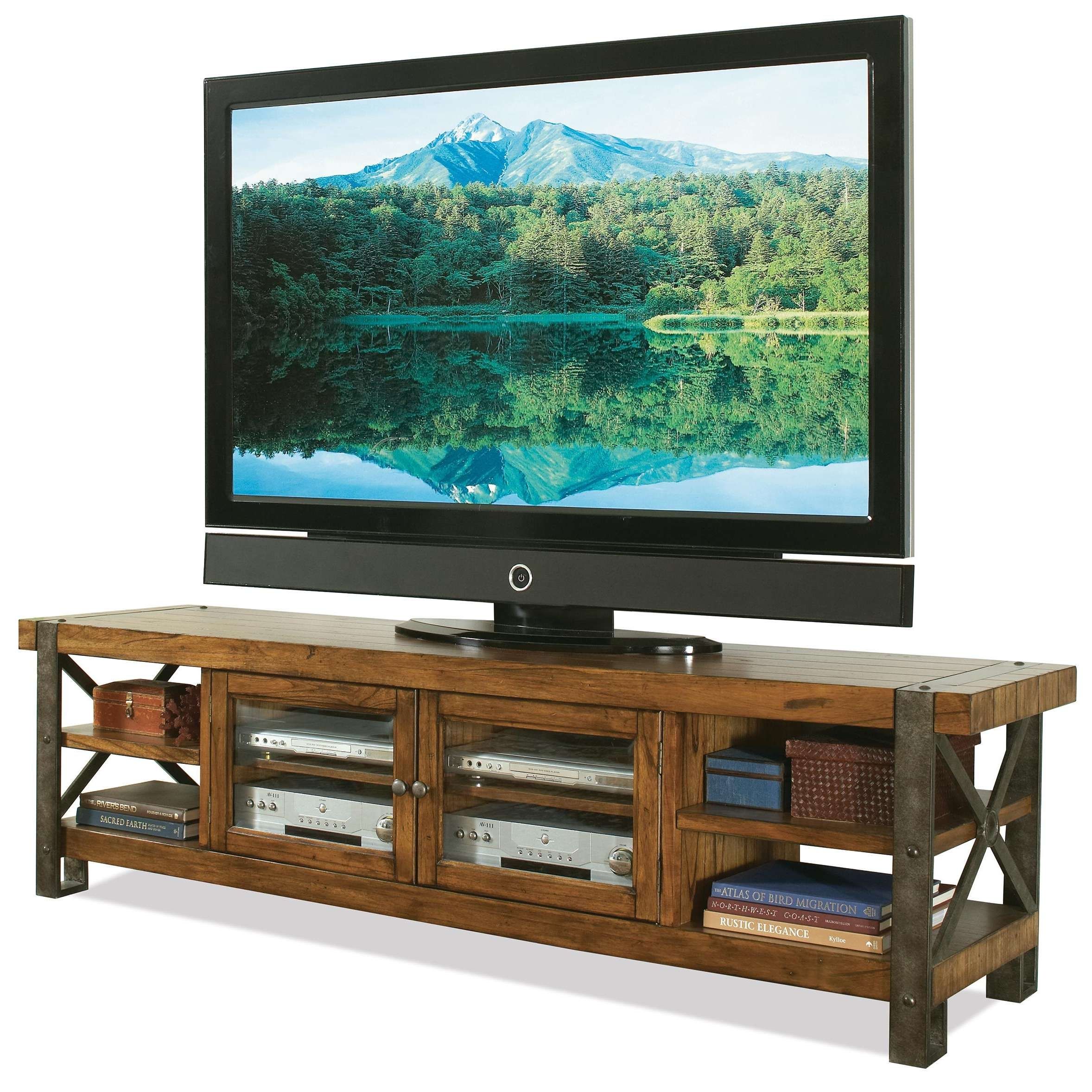 Riverside Furniture Sierra Rustic 80 In Tv Console W/ Glass Doors In Rustic Furniture Tv Stands (View 1 of 20)