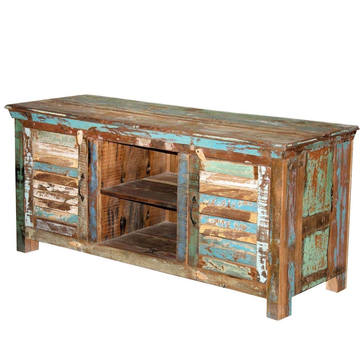 Rustic Shutter Doors Reclaimed Wood Tv Stand Media Console Within Wooden Tv Stands (View 4 of 15)