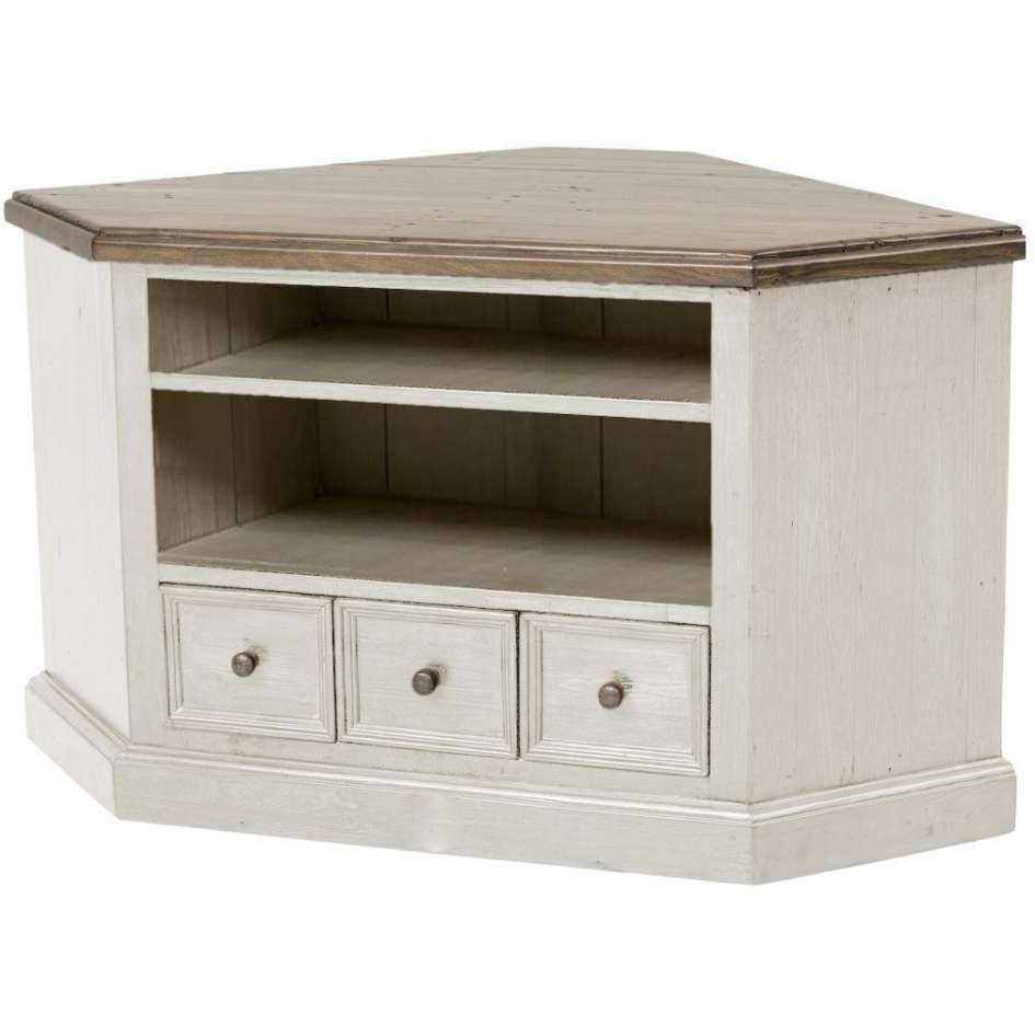 Rustic White Stained Oak Wood Corner Tv Stand With Cubism Drawers Inside Rustic White Tv Stands (View 5 of 15)