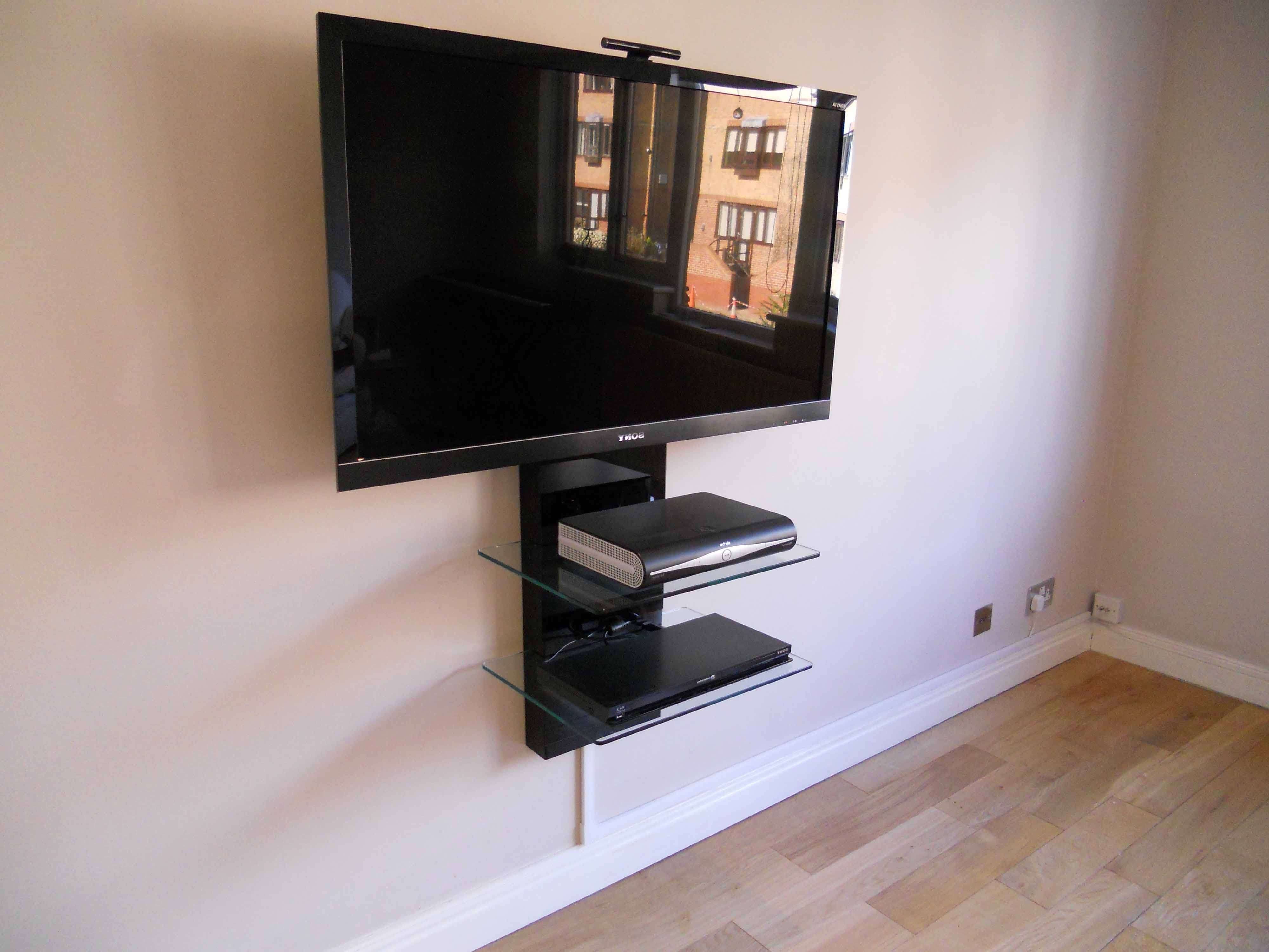 Small Glass Wall Shelf Under Tv – Decofurnish With Regard To Floating Glass Tv Stands (View 1 of 15)