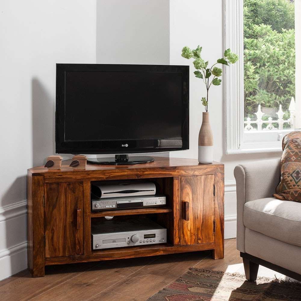 Solid Sheesham Wood Television Stand | Corner Tv Unit | Casa Bella With Wooden Corner Tv Stands (View 1 of 15)