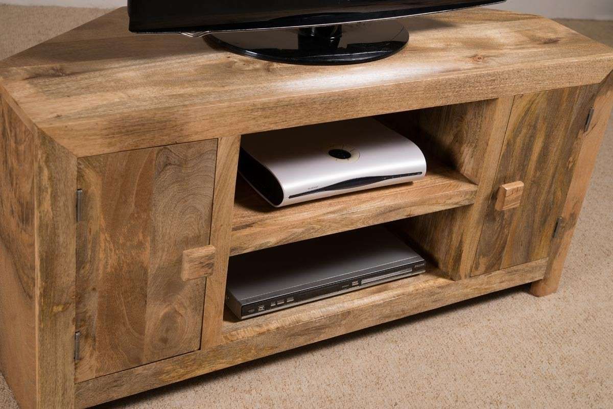 Solid Wood Corner Tv Cabinet – Large | Dakota Mango Furniture In Wooden Corner Tv Cabinets (Gallery 3 of 20)