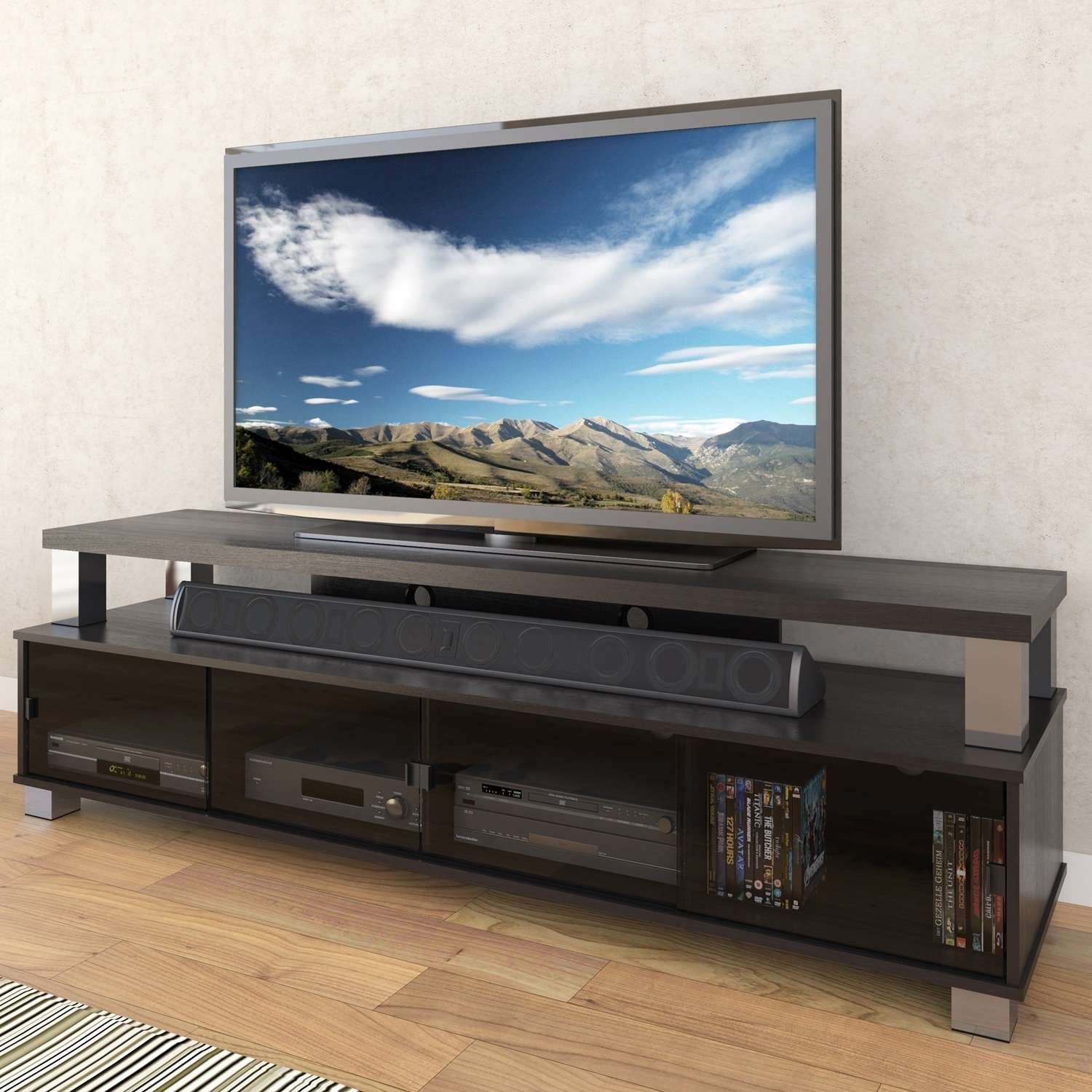 Sonax Bromley 75" Ravenwood Black 2 Tier Tv Stand – B 003 Rbt Inside Sonax Tv Stands (View 1 of 15)