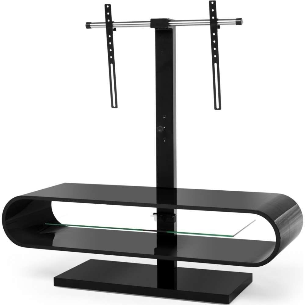 Suitable For Displays Up To 60 Inches; A Central Glass Shelf Is Inside Ovid Tv Stands Black (View 17 of 20)