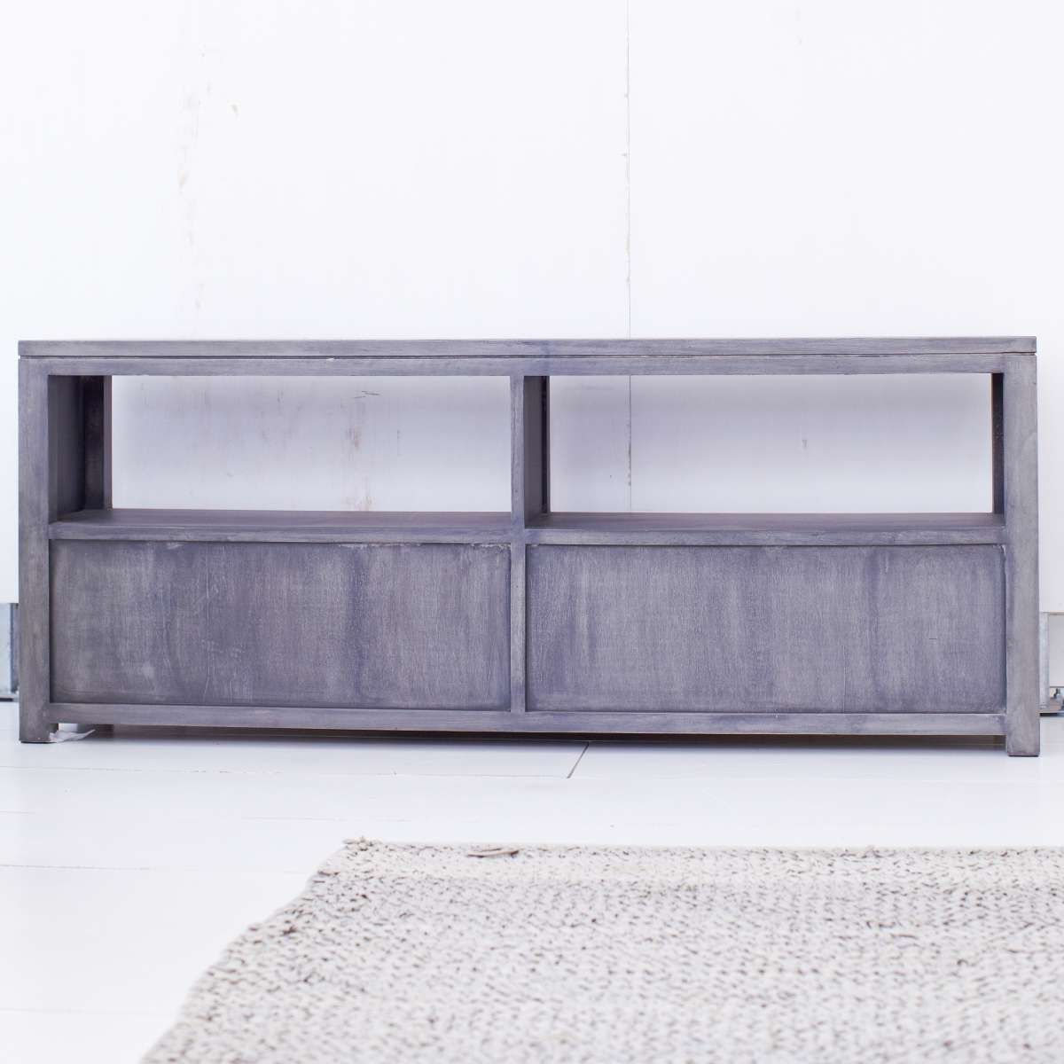 Tikamoon Solid Painted Grey Mindi Tv Cabinet Entertainment Unit Tv Pertaining To Grey Wood Tv Stands (View 15 of 15)