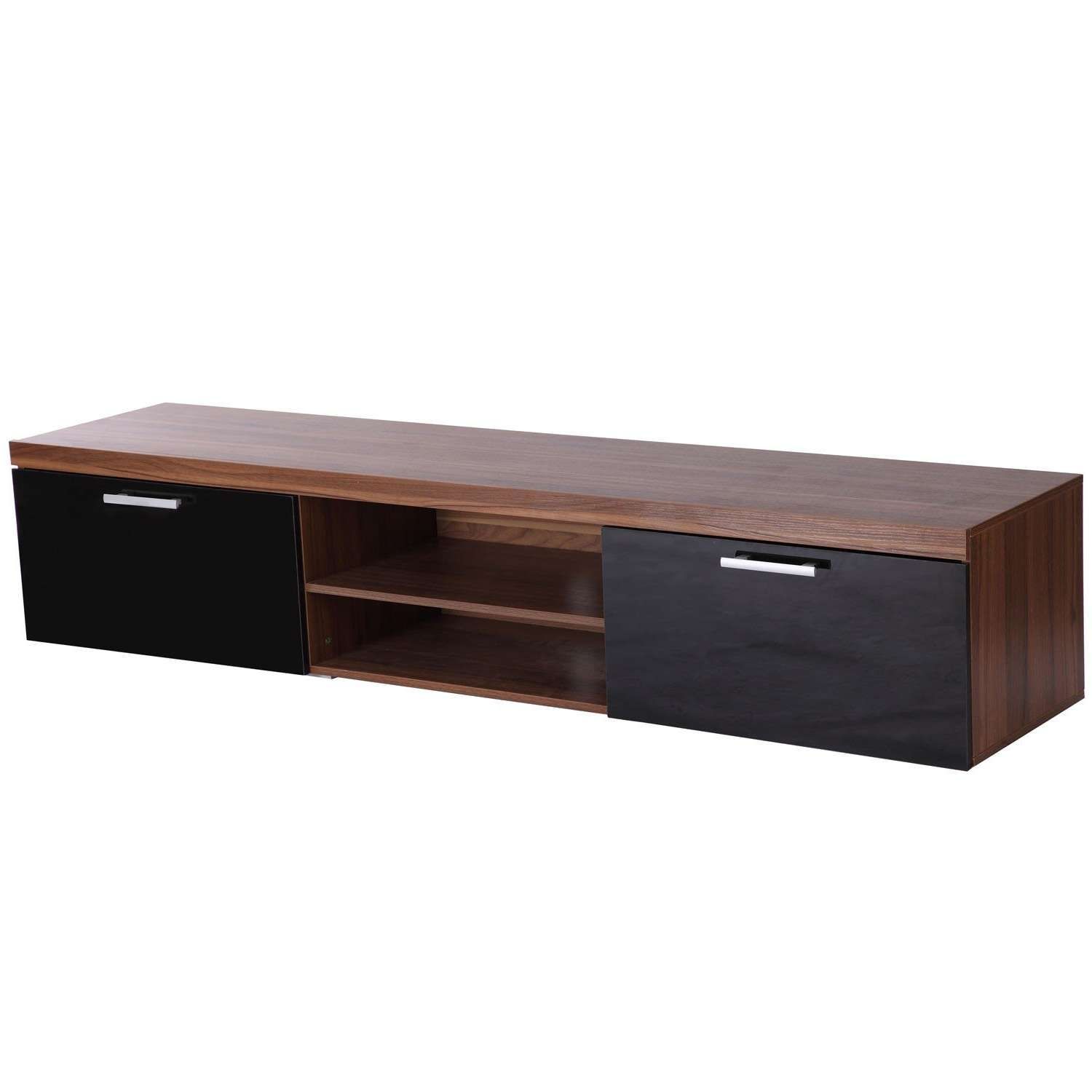 Tv Cabinet Unit, 2 High Gloss Doors Black/walnut Inside Black Tv Cabinets With Doors (View 4 of 20)