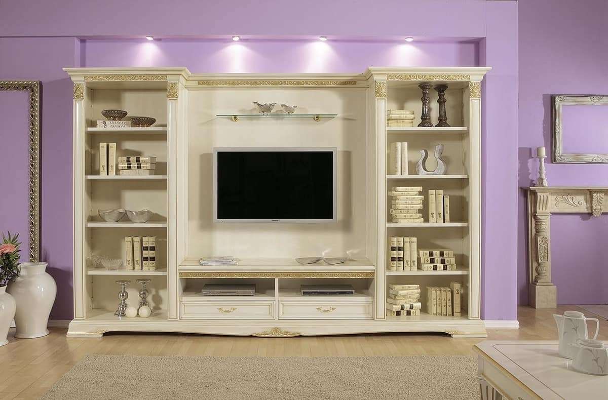 Tv Stand With Shelves, Ideal For Luxury Classic Living Rooms In Classic Tv Stands (View 1 of 15)