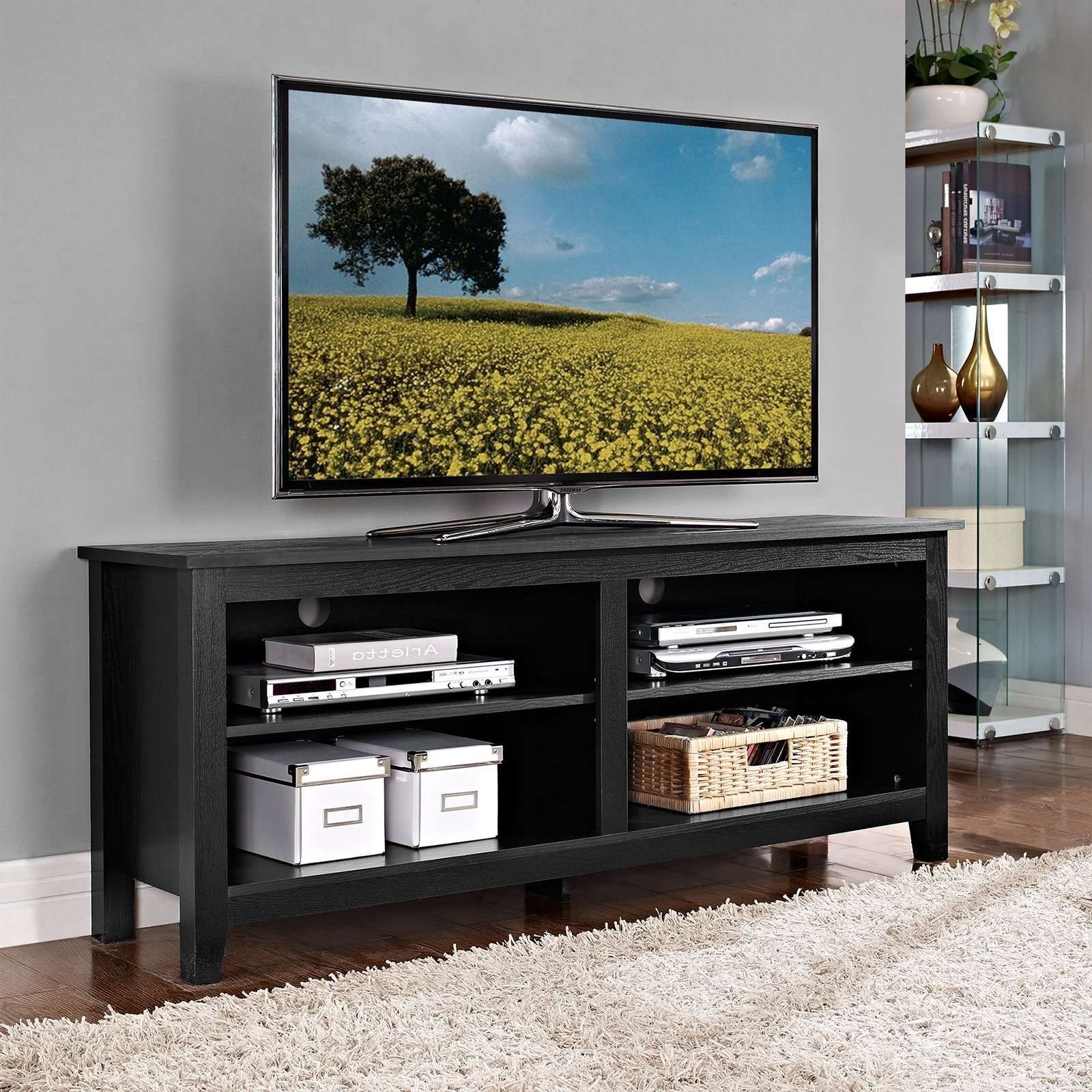 Walker Edison 58 In. Wood Tv Stand – Black | Hayneedle Within Wooden Tv Stands (Gallery 9 of 15)