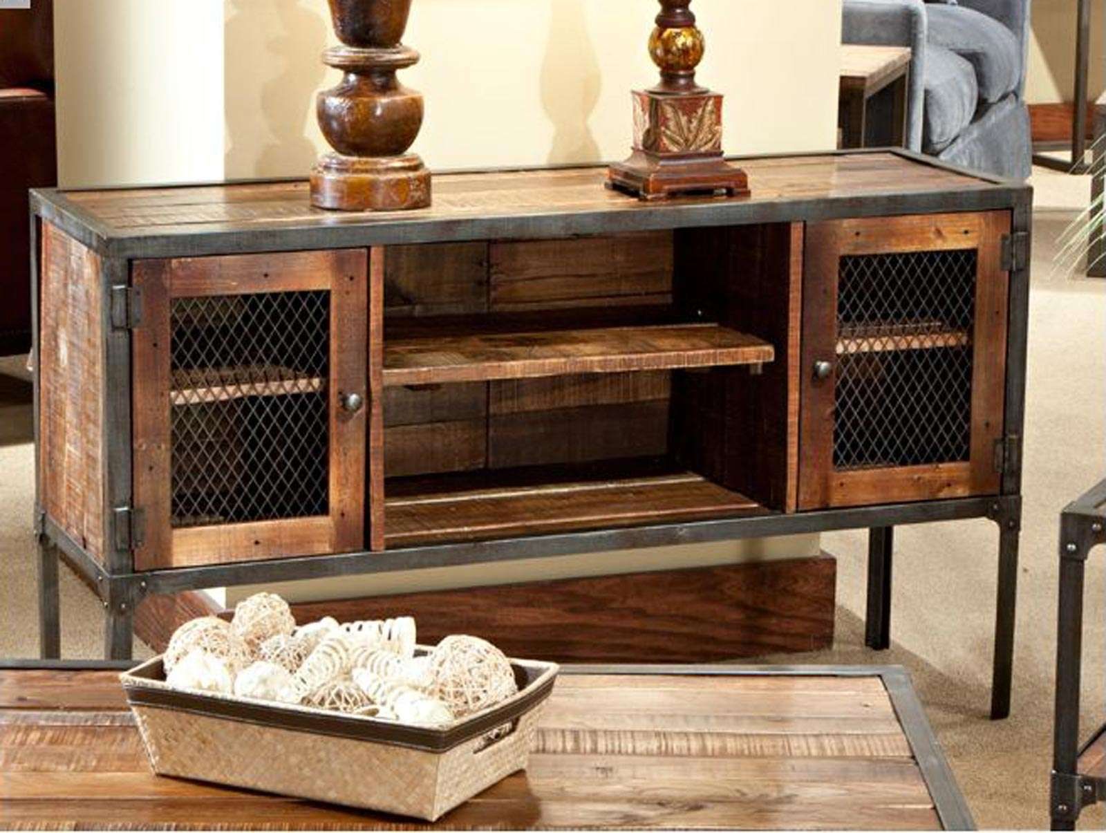 Wall Units. Extraordinary Wrought Iron Entertainment Center With Wood And Metal Tv Stands (Gallery 4 of 15)