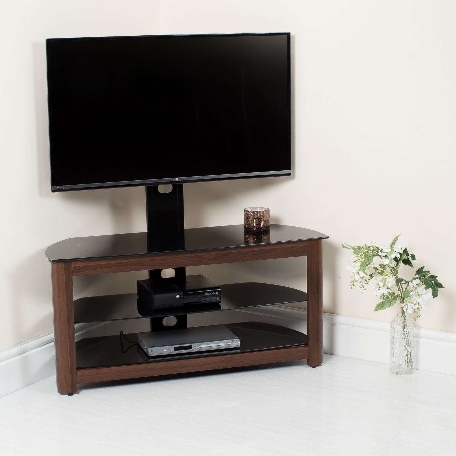 Walnut High Gloss Tv Stand With Swivel Bracket Abreo Home Furniture Pertaining To Walnut Tv Stands (View 4 of 15)
