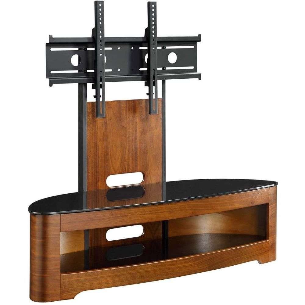 Walnut Light Wooden Stand W/ Mount Bracket Black Glass Throughout Curve Tv Stands (View 2 of 15)