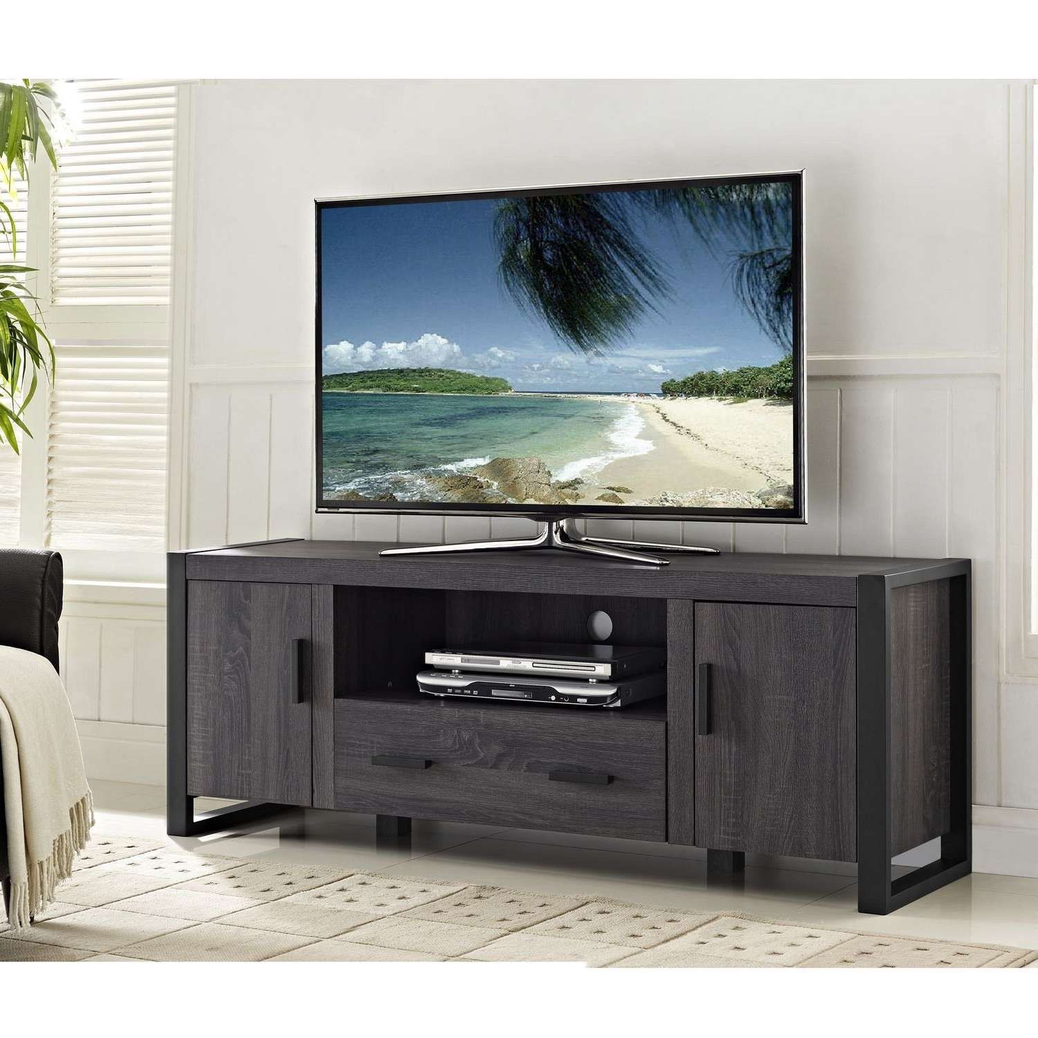We Furniture 60" Grey Wood Tv Stand Console | Walmart Canada In Grey Tv Stands (View 5 of 15)