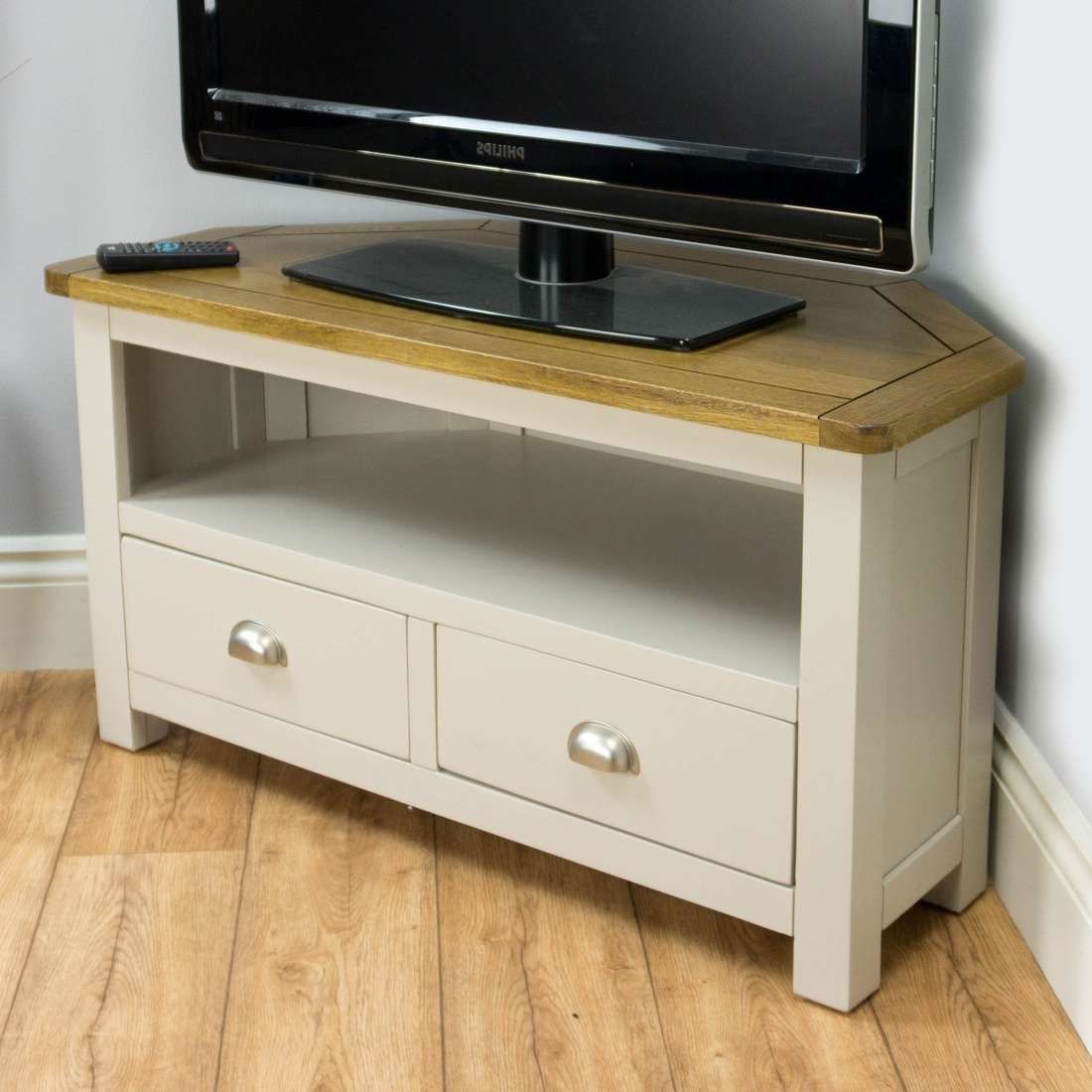 Wellington Oak Corner Tv Unit / Painted Tv Stand / Grey With Solid For Oak Corner Tv Stands (Gallery 12 of 15)