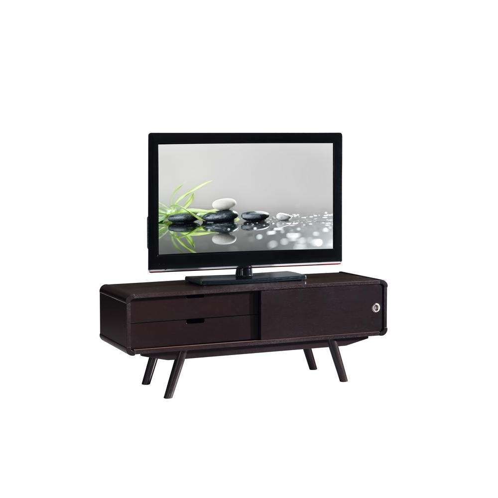 Wenge Stylish Wood Veneer 55 In. Tv Stand With Door And Storage Inside Stylish Tv Stands (Gallery 6 of 15)
