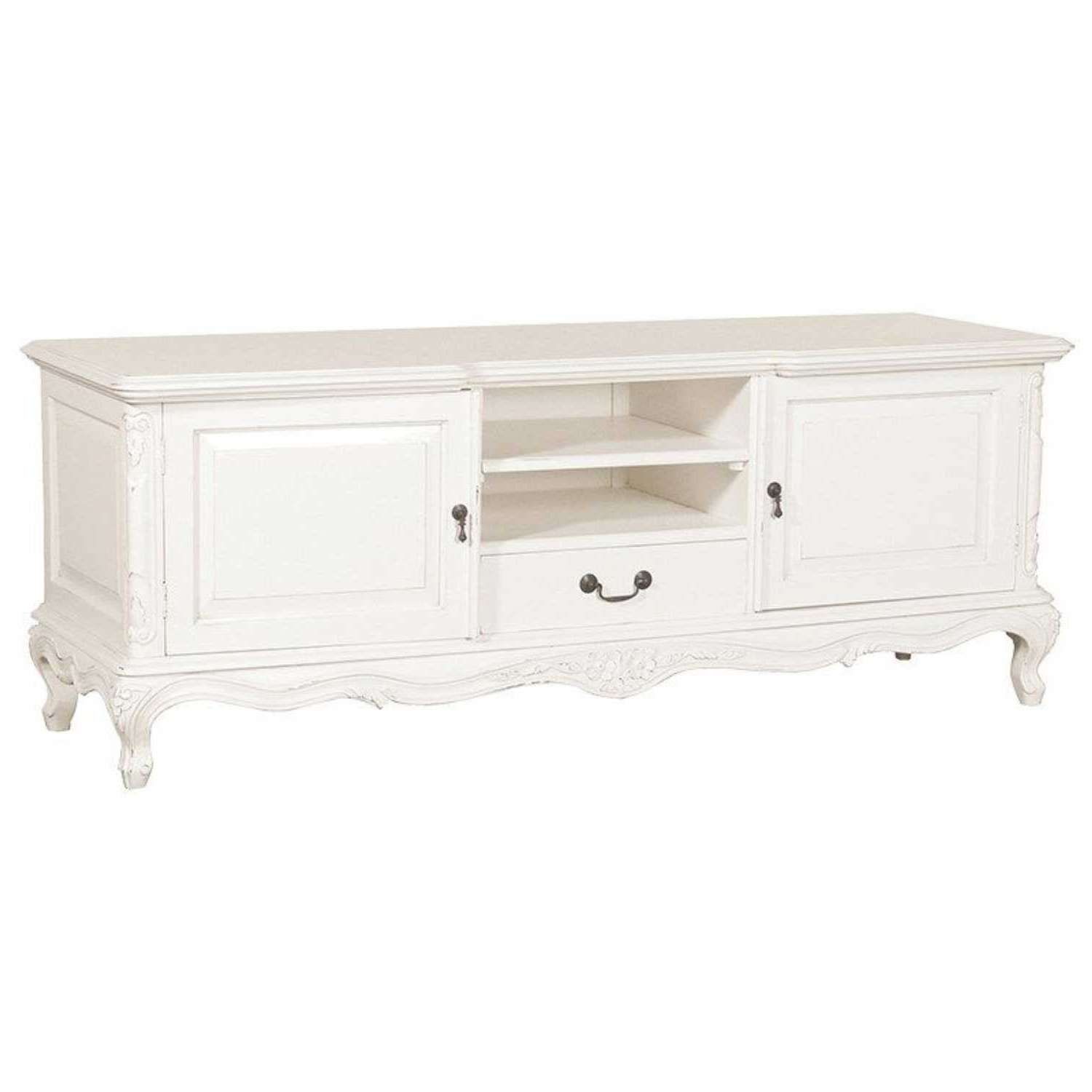 White Chateau Shabby Chic French Low Tv Cabinet Lounge Furniture Pertaining To Shabby Chic Tv Cabinets (View 5 of 20)