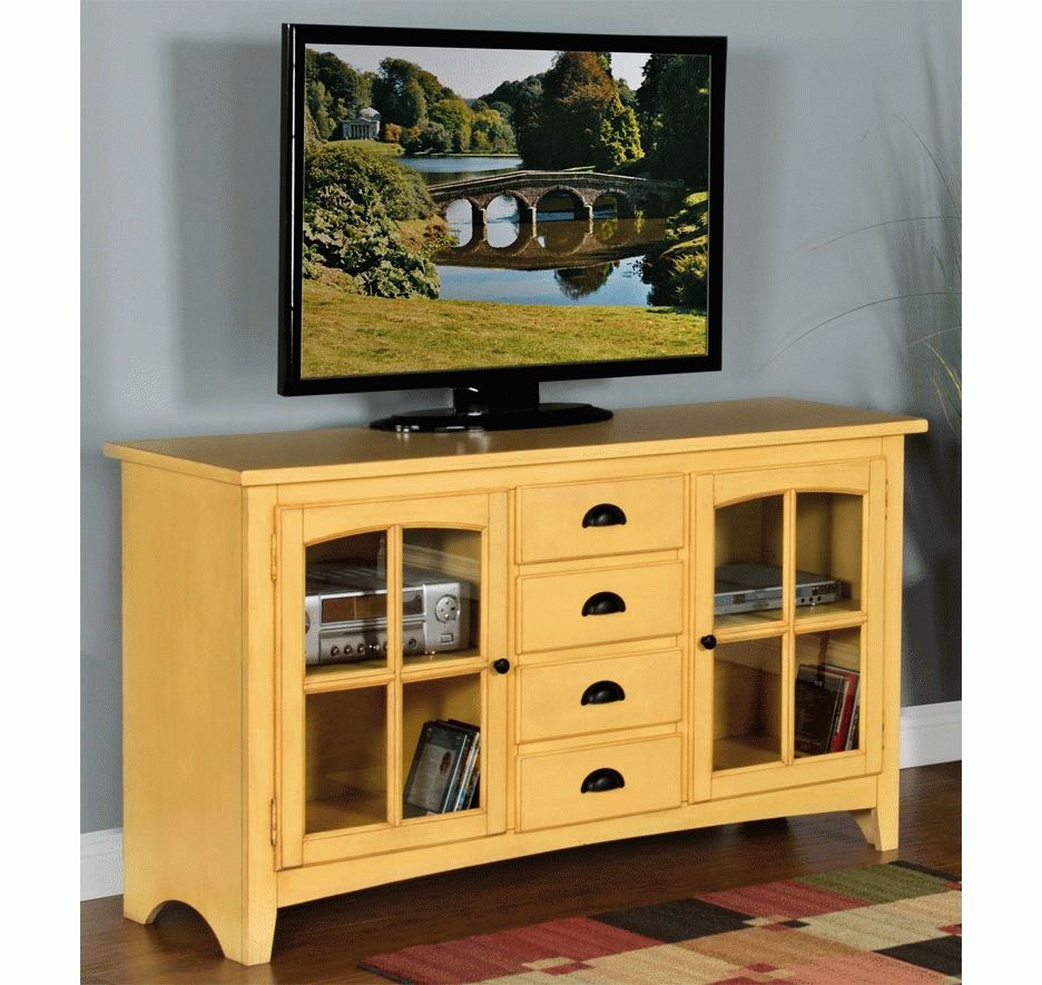 Yellow Rustic Tv Console, Painted Yellow Tv Console, Yellow Tv Stand Pertaining To Yellow Tv Stands (Gallery 1 of 15)