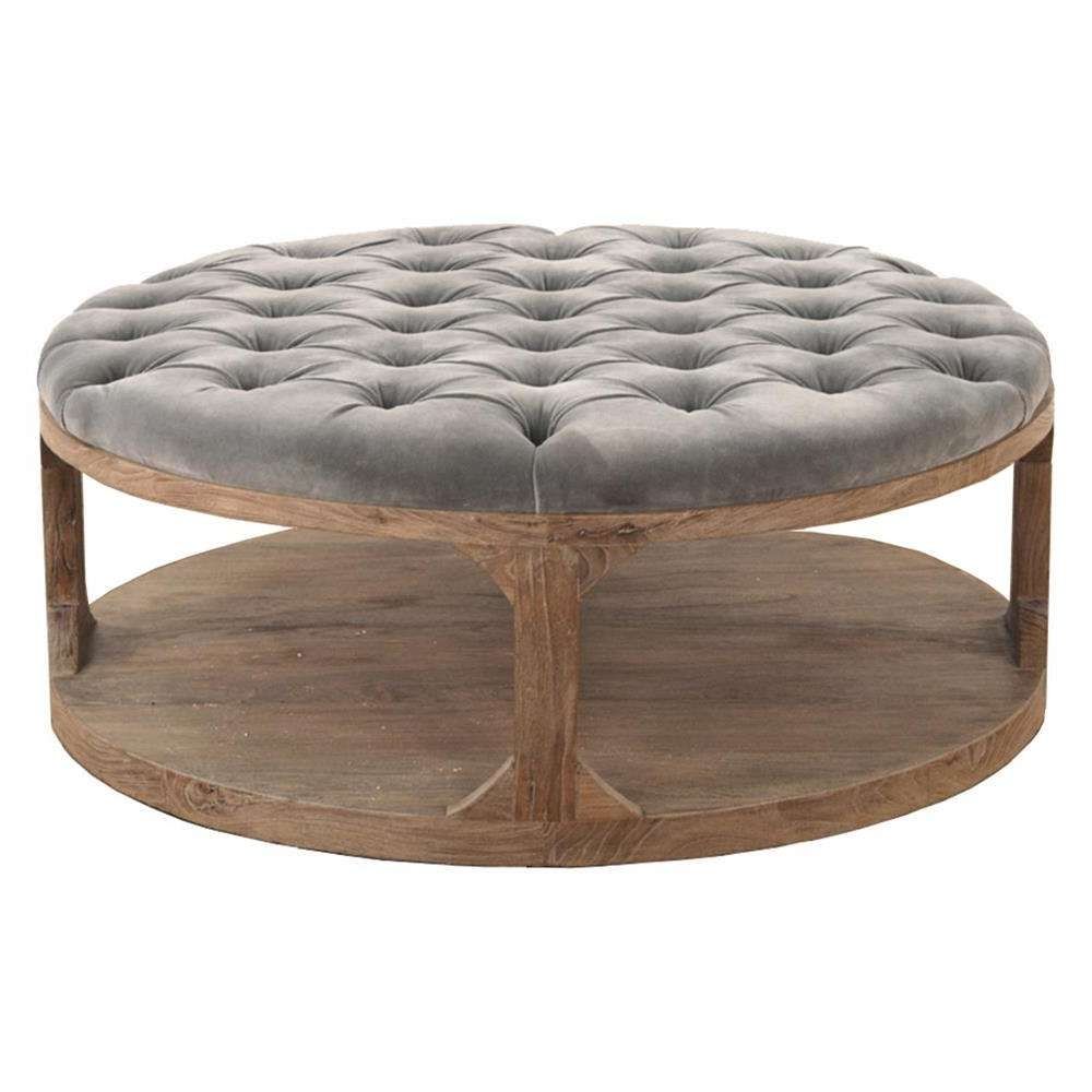 2018 Round Upholstered Coffee Tables Inside Marie French Country Round Grey Tufted Wood Coffee Table (Gallery 1 of 20)