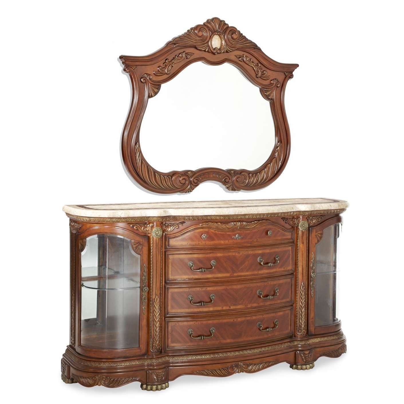 Aico Michael Amini Cortina Sideboard And Mirror In Honey Walnut With Antique Sideboards With Mirror (Gallery 20 of 20)