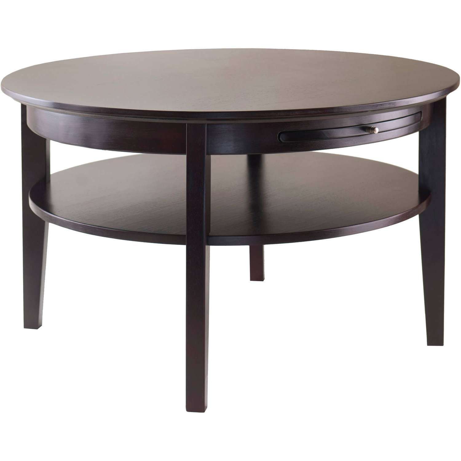 Amelia Round Coffee Table With Pull Out Tray, Espresso – Walmart Within Favorite Round Coffee Tables (View 13 of 20)