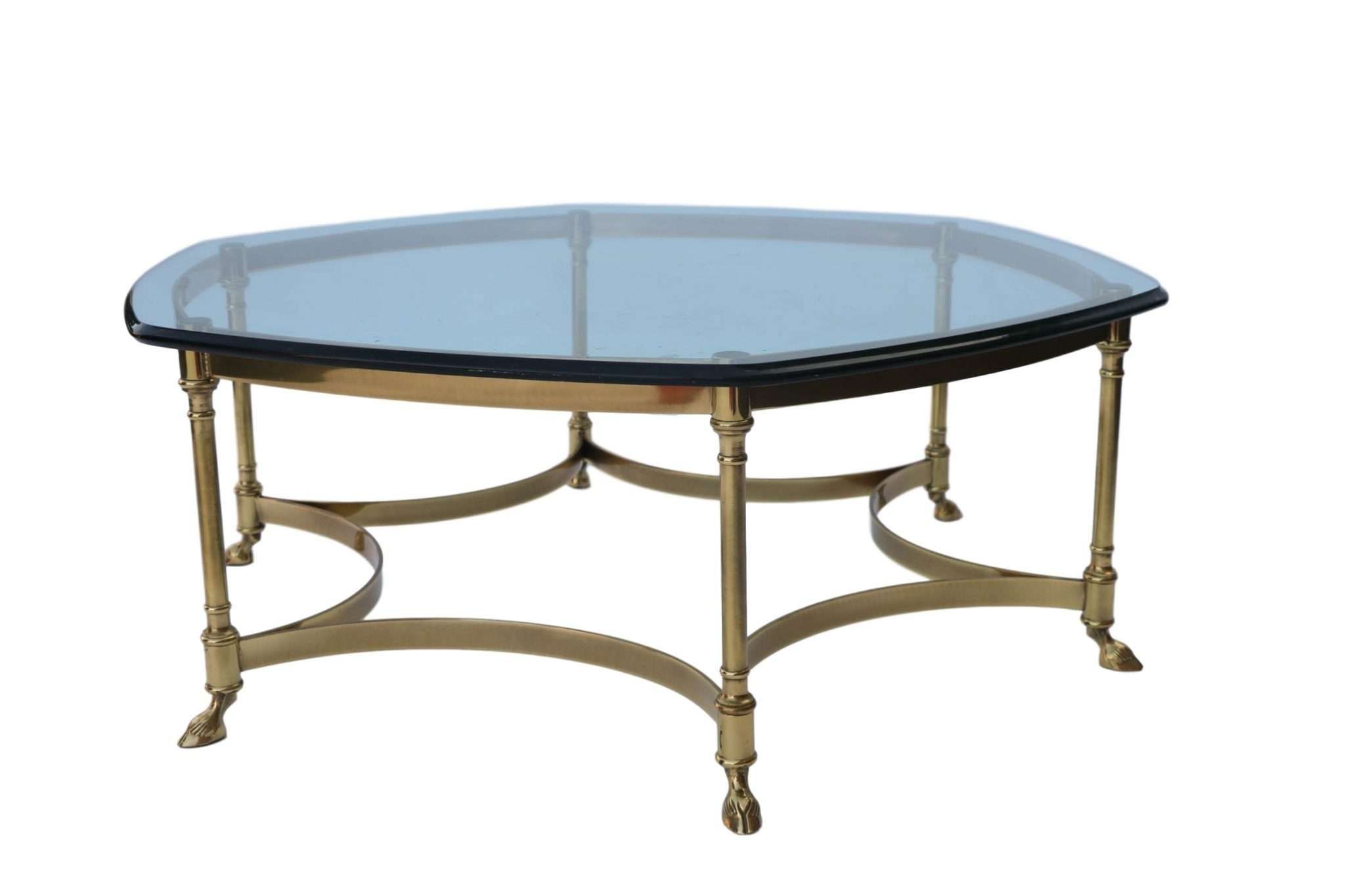 Best And Newest Antique Brass Glass Coffee Tables With Labarge Hexagonal Brass Glass Coffee Table – (Gallery 14 of 20)