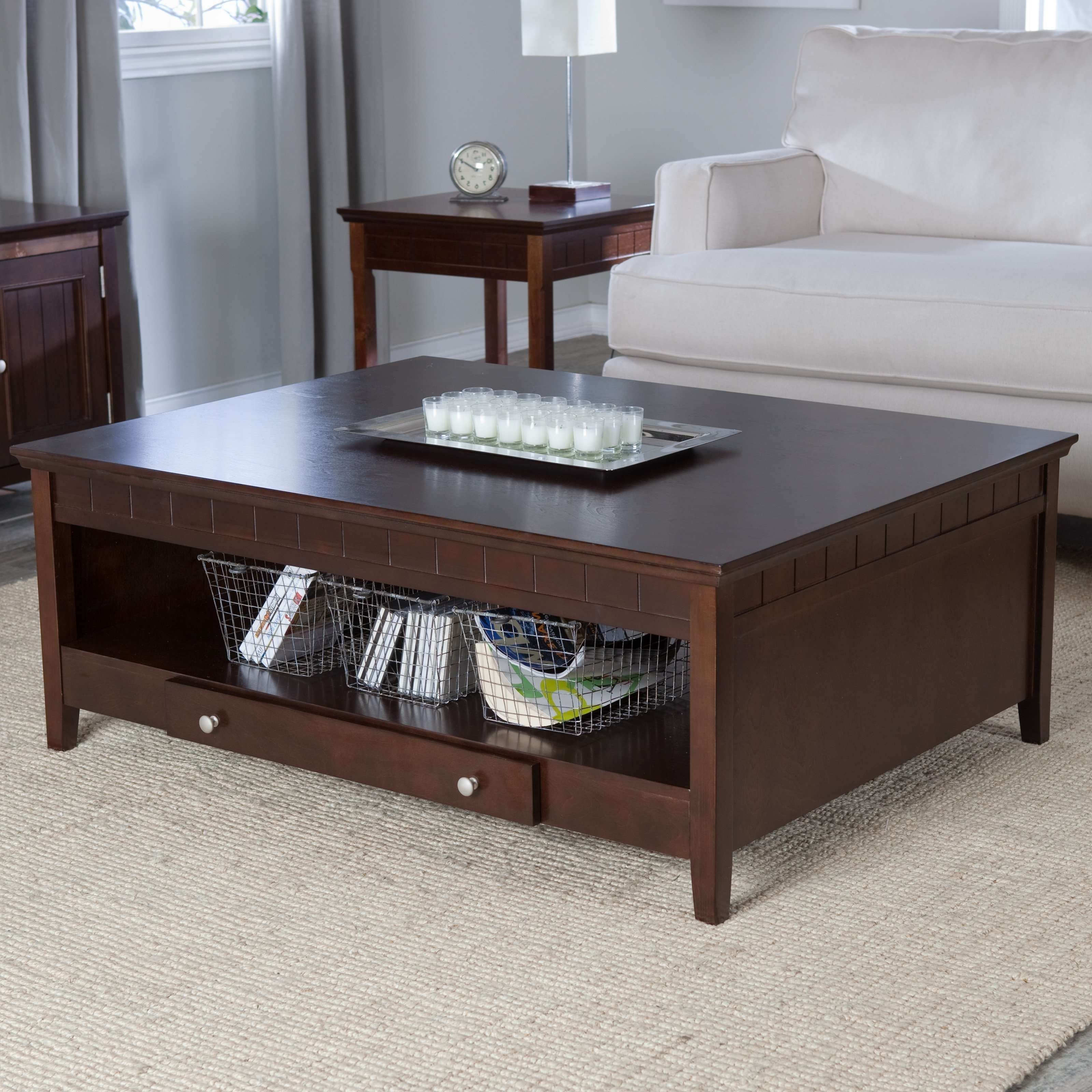 Best And Newest Dark Wood Square Coffee Tables Pertaining To Sofa Table With Storage Drawers Dark Wood Tables (View 10 of 20)