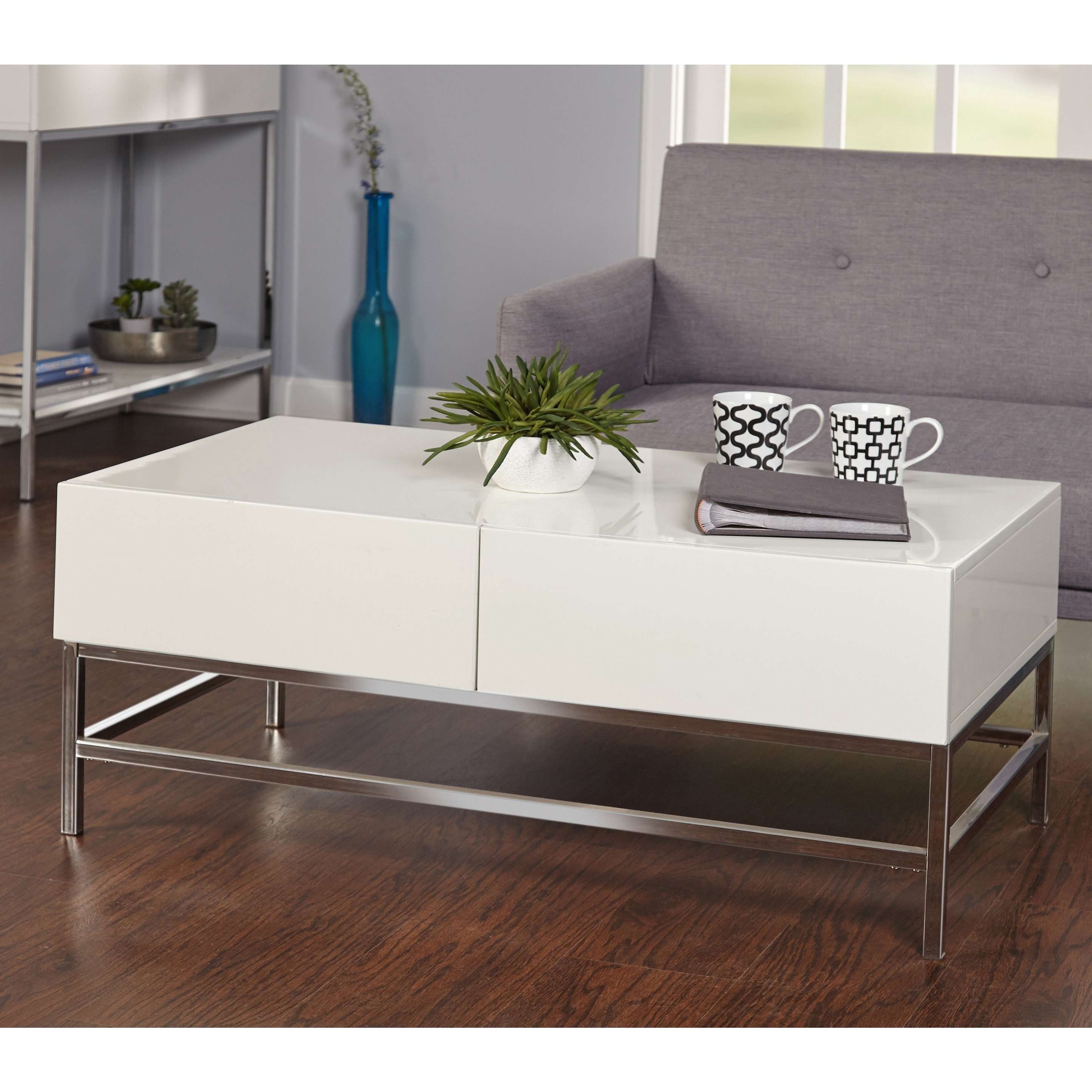Best And Newest High Gloss Coffee Tables Within Simple Living White Metal High Gloss Coffee Table – Free Shipping (View 1 of 20)