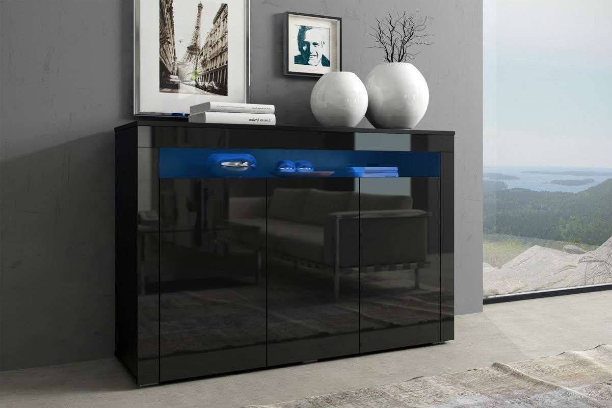 Black Gloss Doors Sideboard Modern Cabinet Cupboard Buffet Unit In Black Sideboards (View 13 of 20)